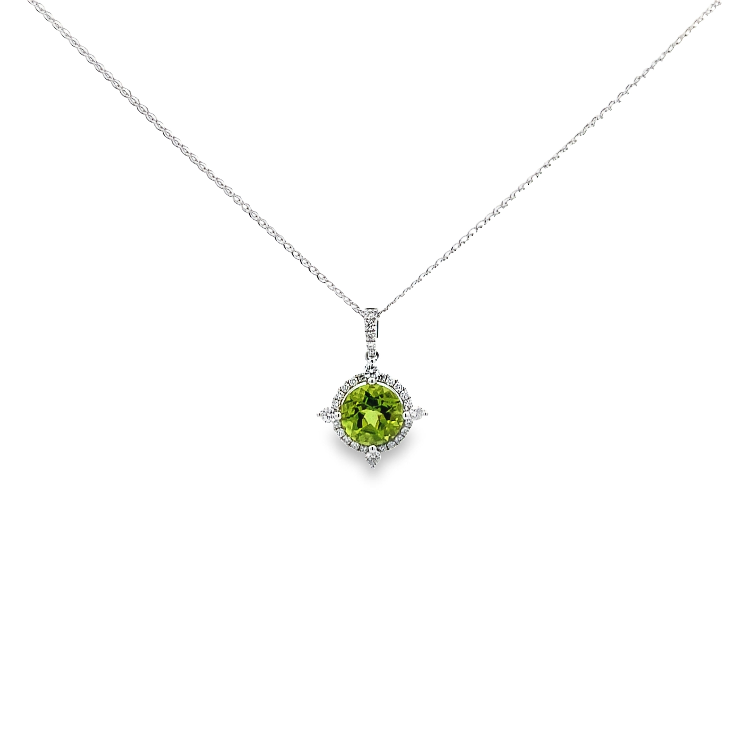 14K White Gold Peridot Compass Halo Pendant