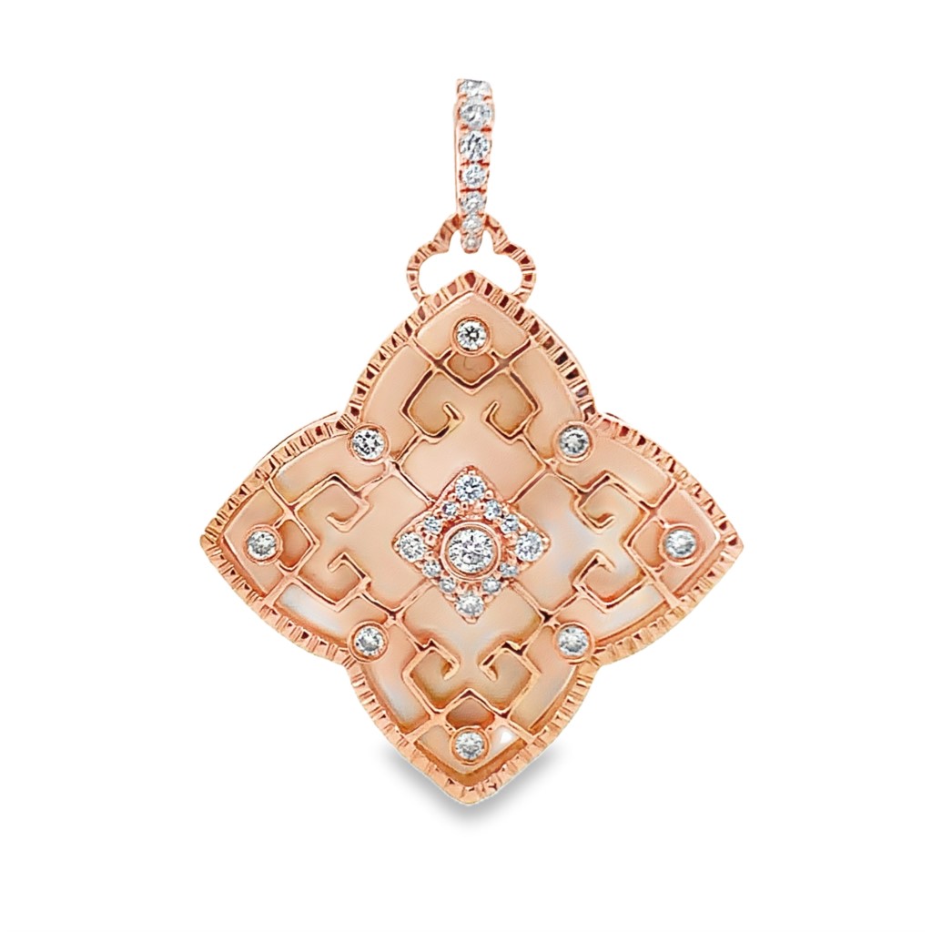 18K Rose Gold Agate and Diamond Flower Pendant