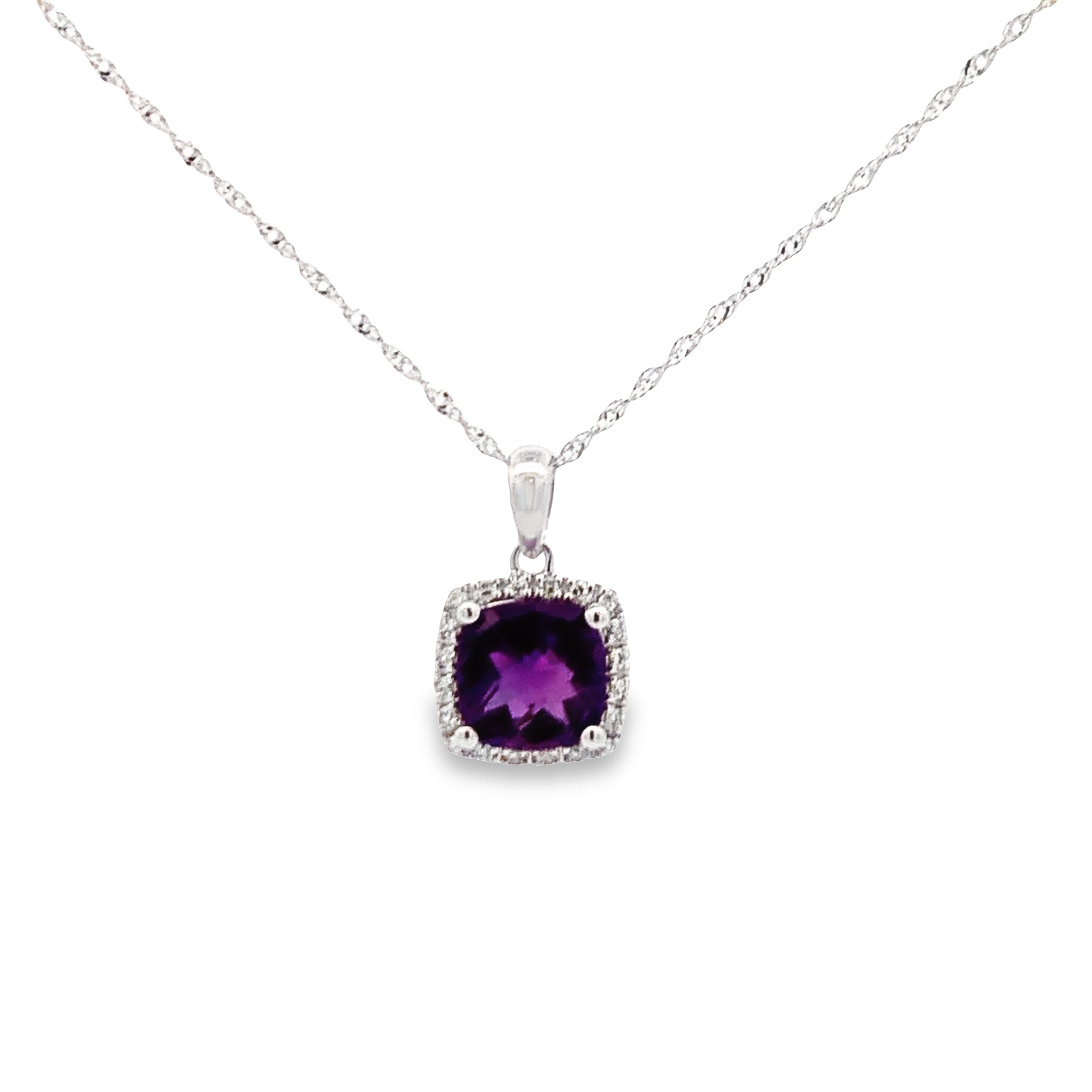 14K White Gold Amethyst and Diamond Pendant