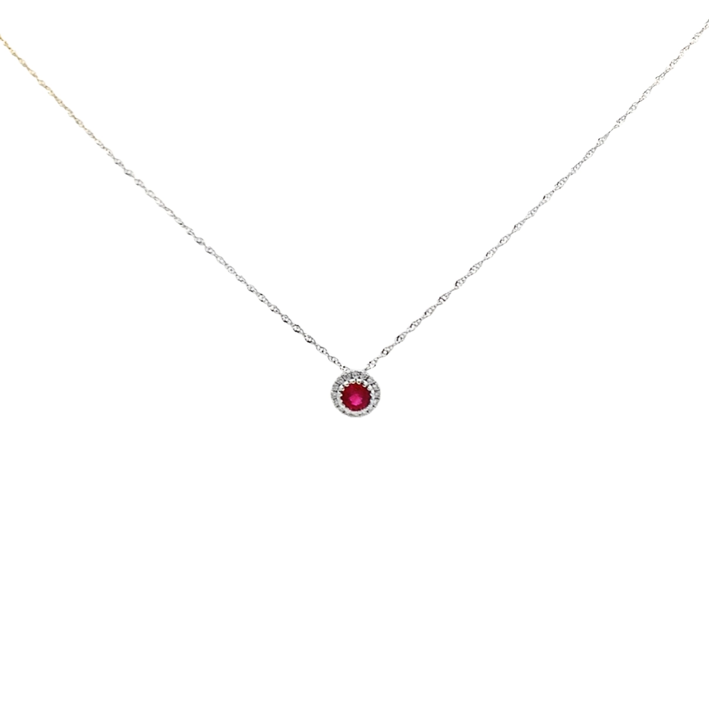 14K White Gold Ruby & Diamond Pendant