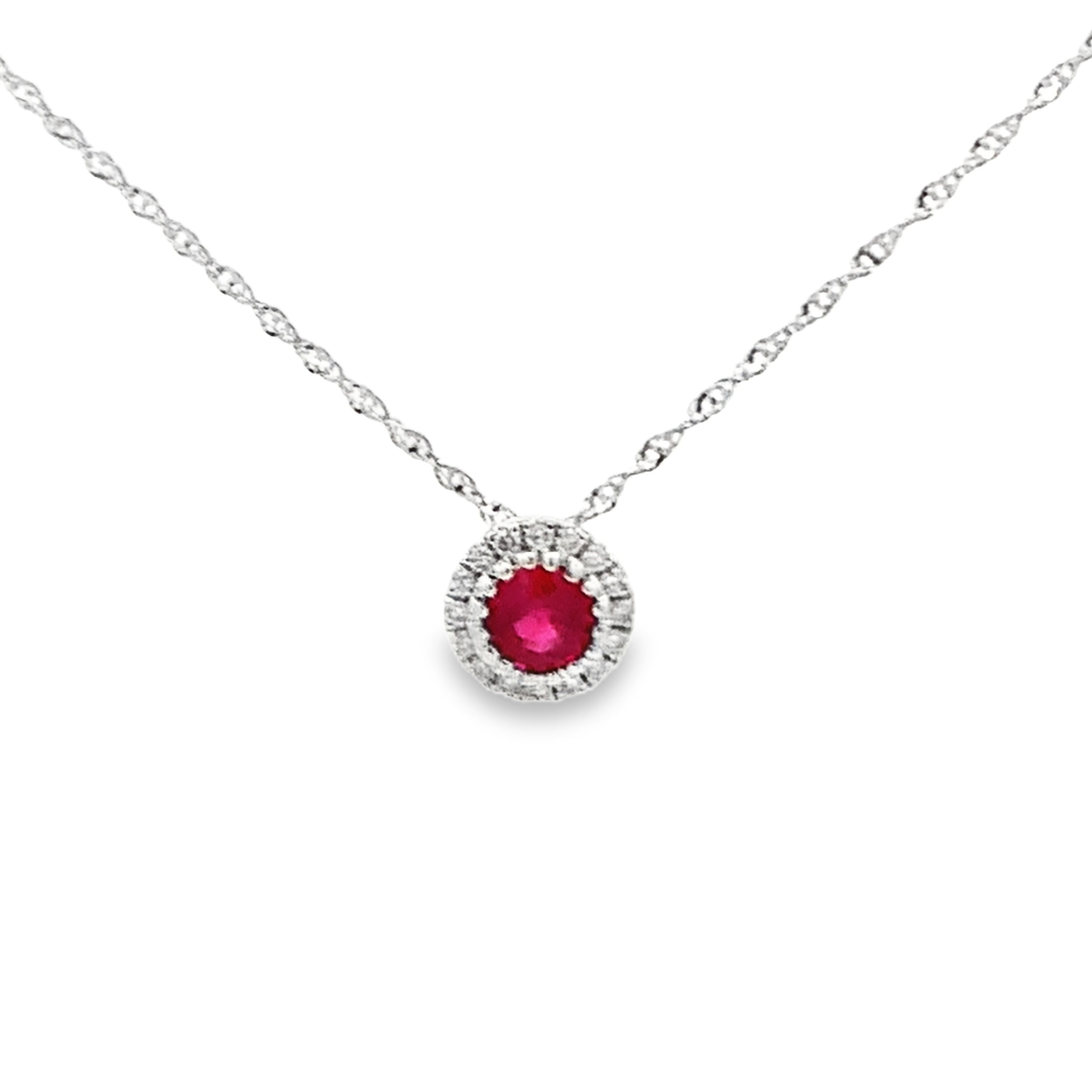 14K White Gold Ruby & Diamond Pendant