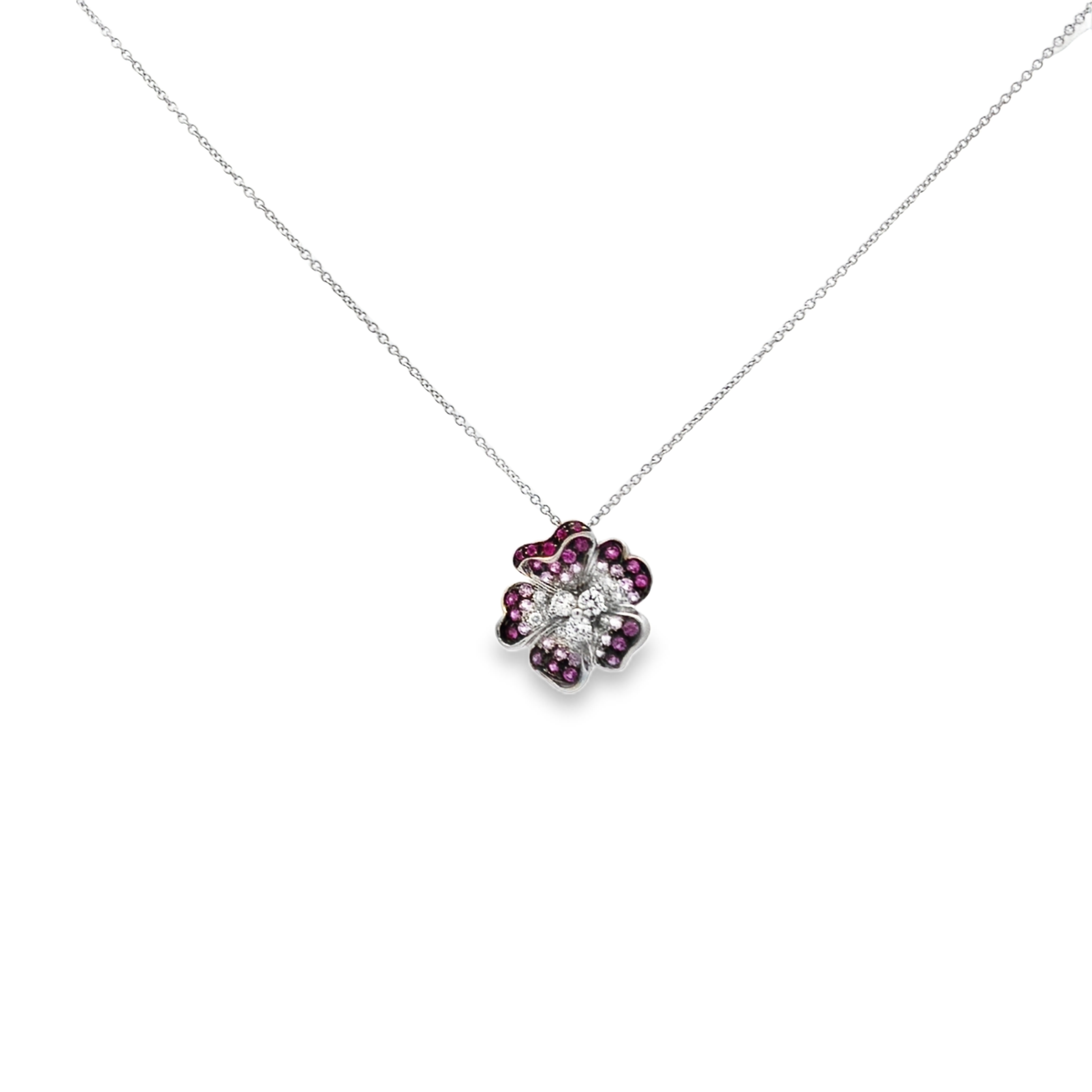 Leo Pizzo 18K White Gold Pink Sapphire Flower Pendant