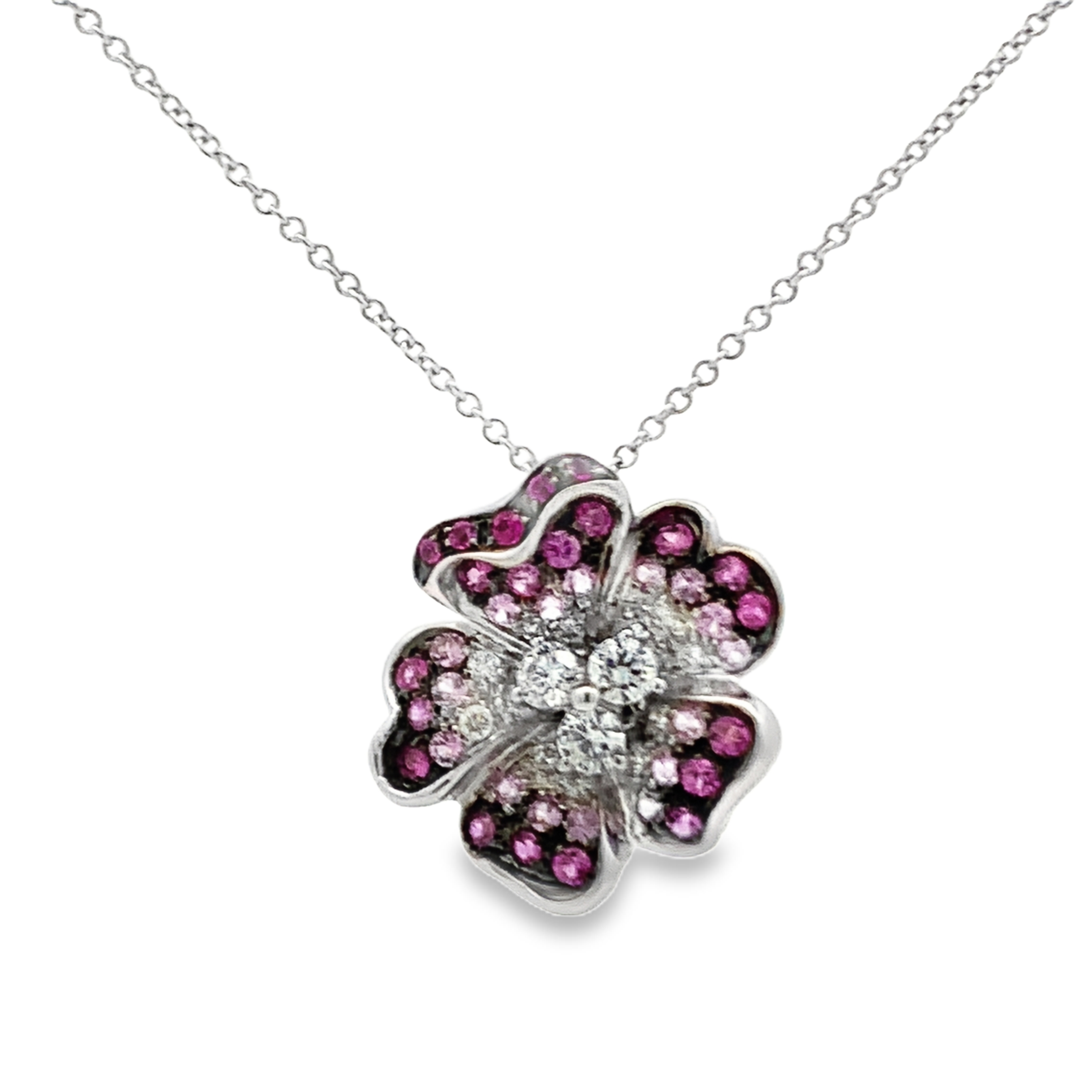 Leo Pizzo 18K White Gold Pink Sapphire Flower Pendant