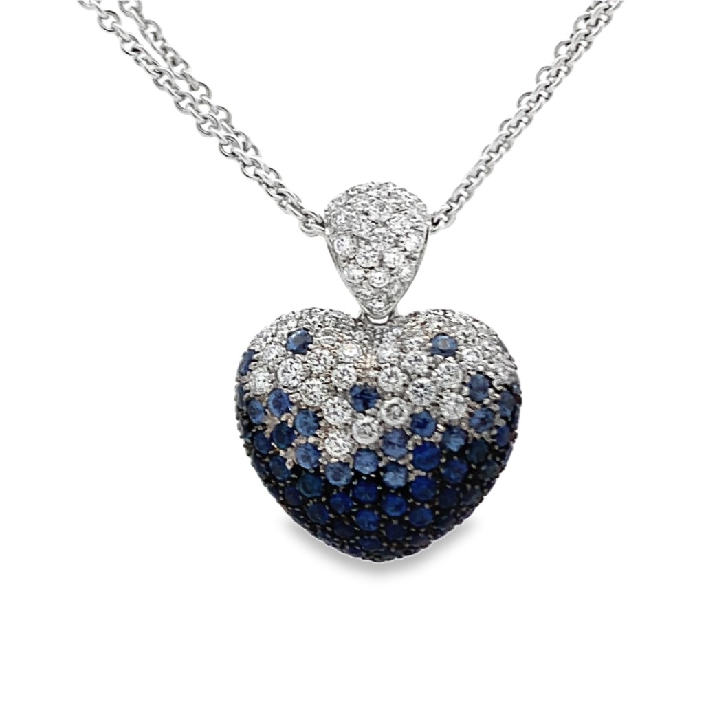 Leo Pizzo 18K White Gold Blue Sapphire Heart Pendant