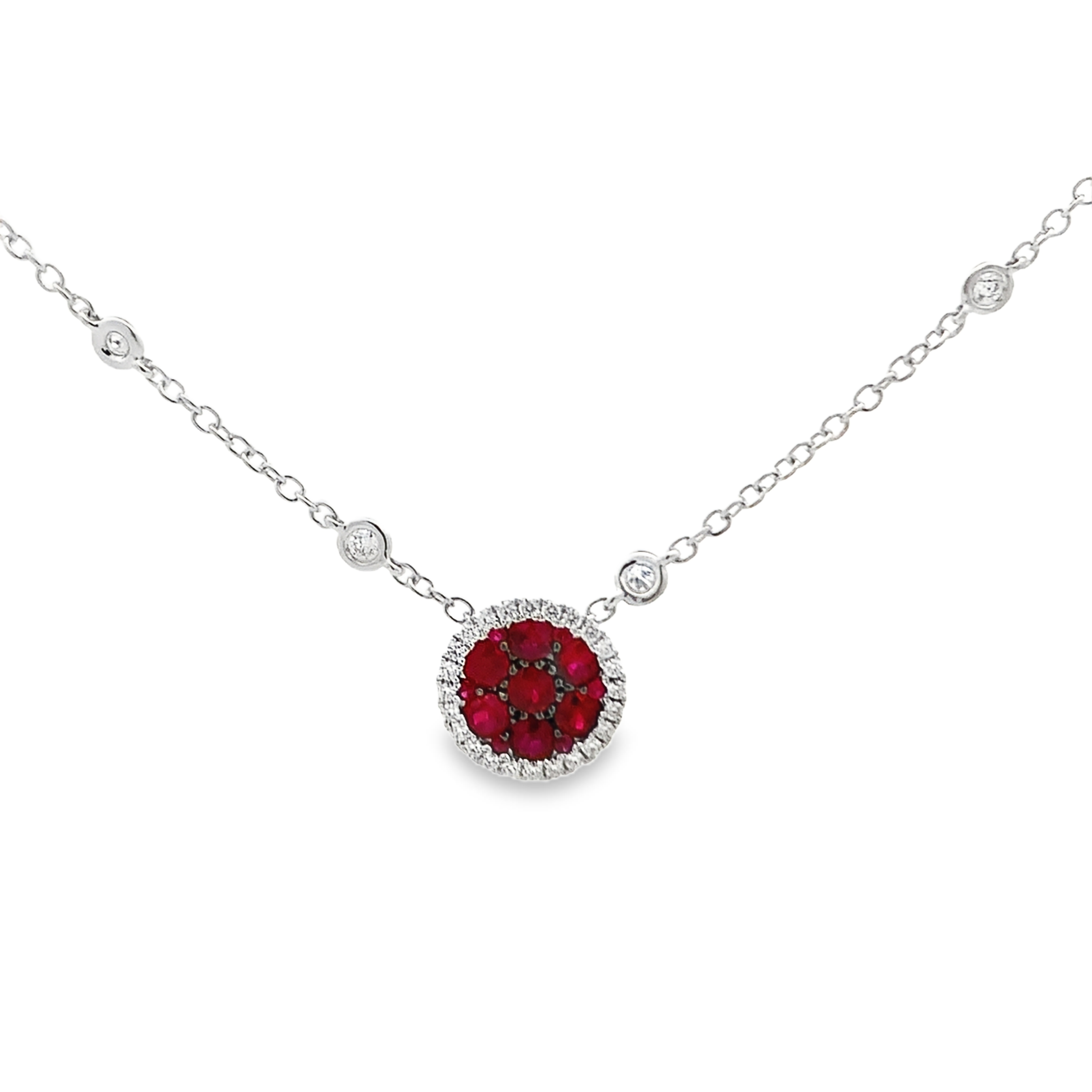 Damaso 18K White Gold Ruby and Diamond Cluster Slide Pendant