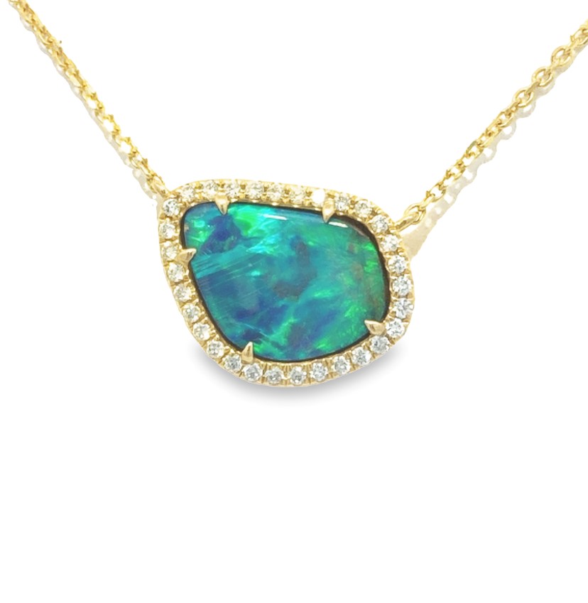 14K Yellow Gold Australian Boulder Opal Necklace