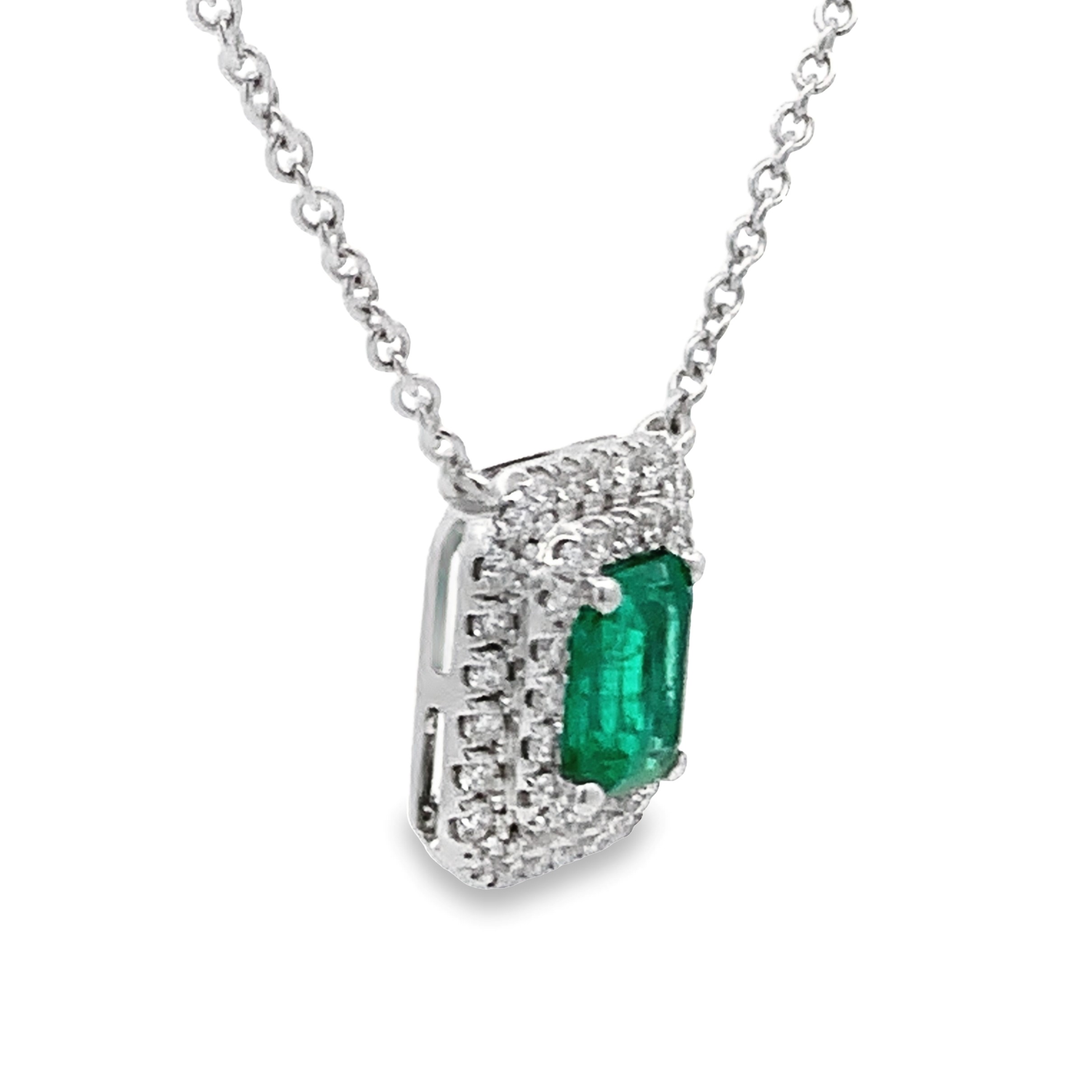 18K White Gold Emerald and Diamond Necklace