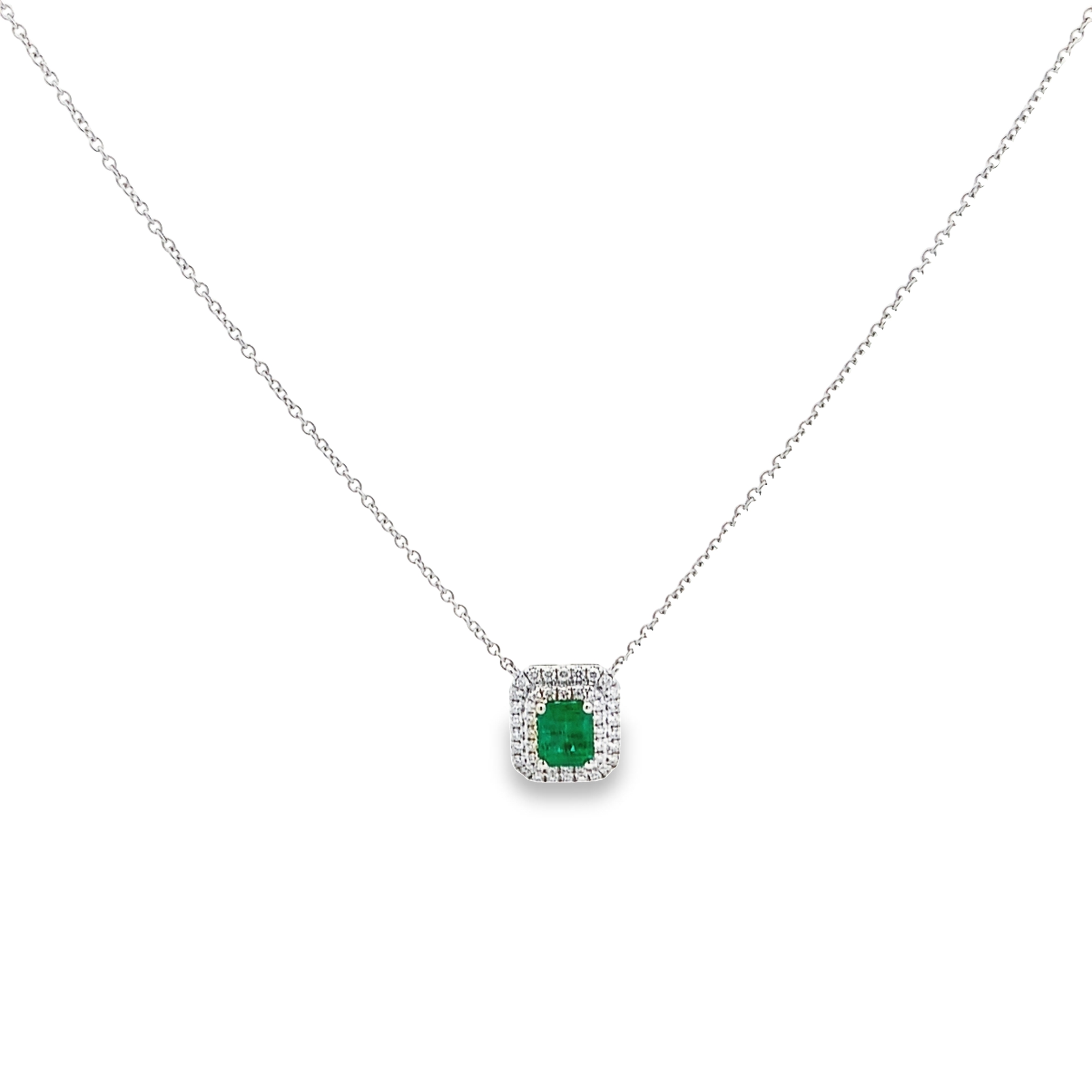 18K White Gold Emerald and Diamond Necklace