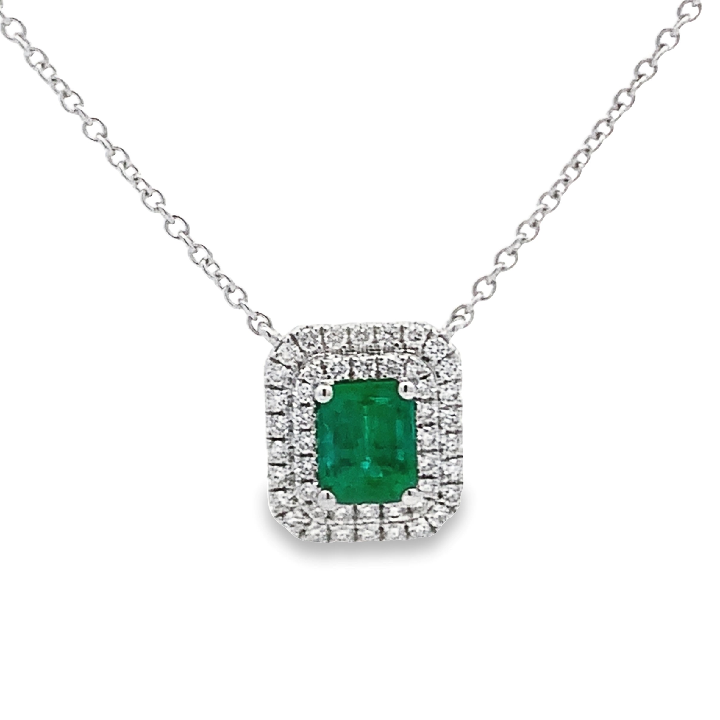 18K White Gold Emerald and Diamond Necklace