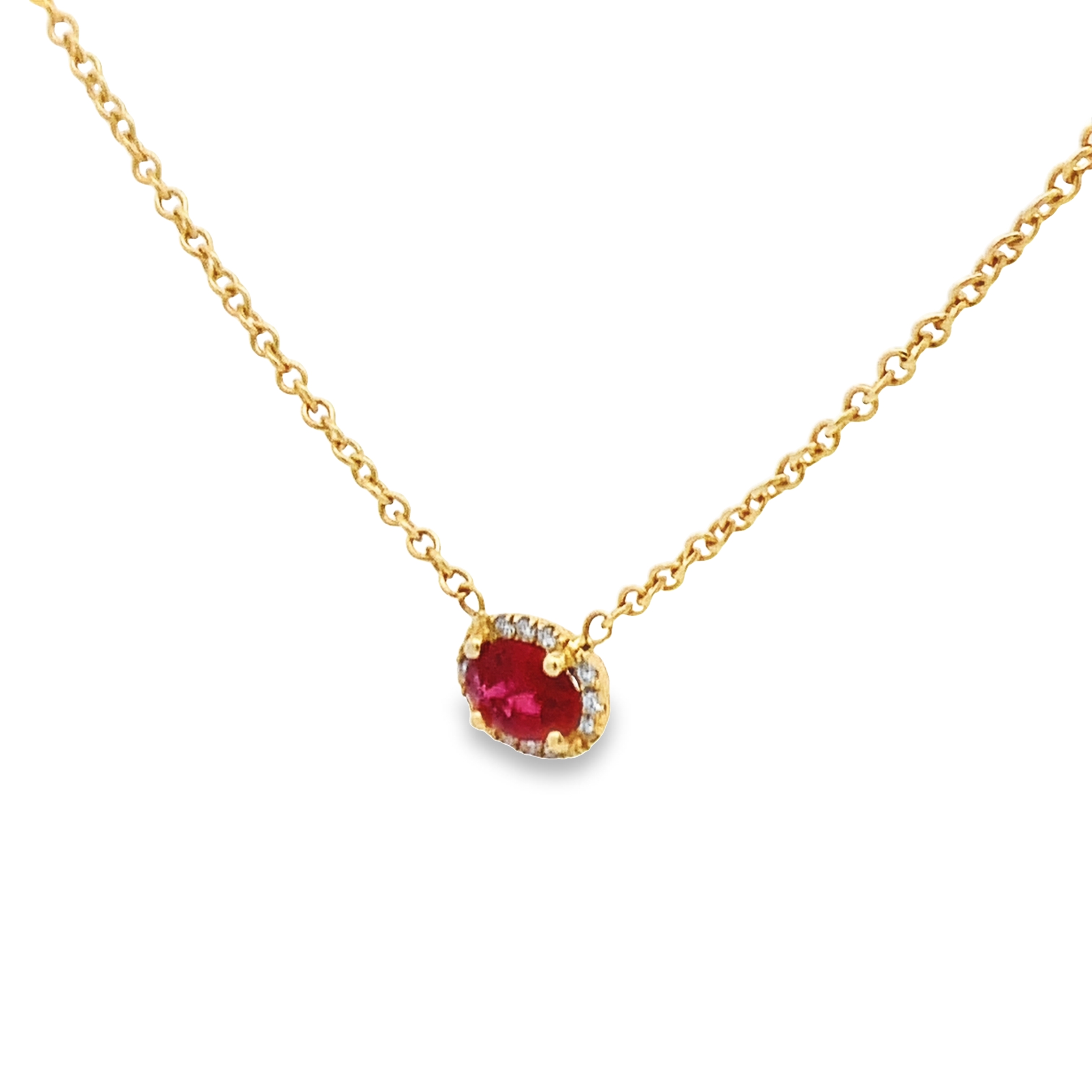 Kimberly Collins 18K Yellow Gold Ruby Halo Necklace