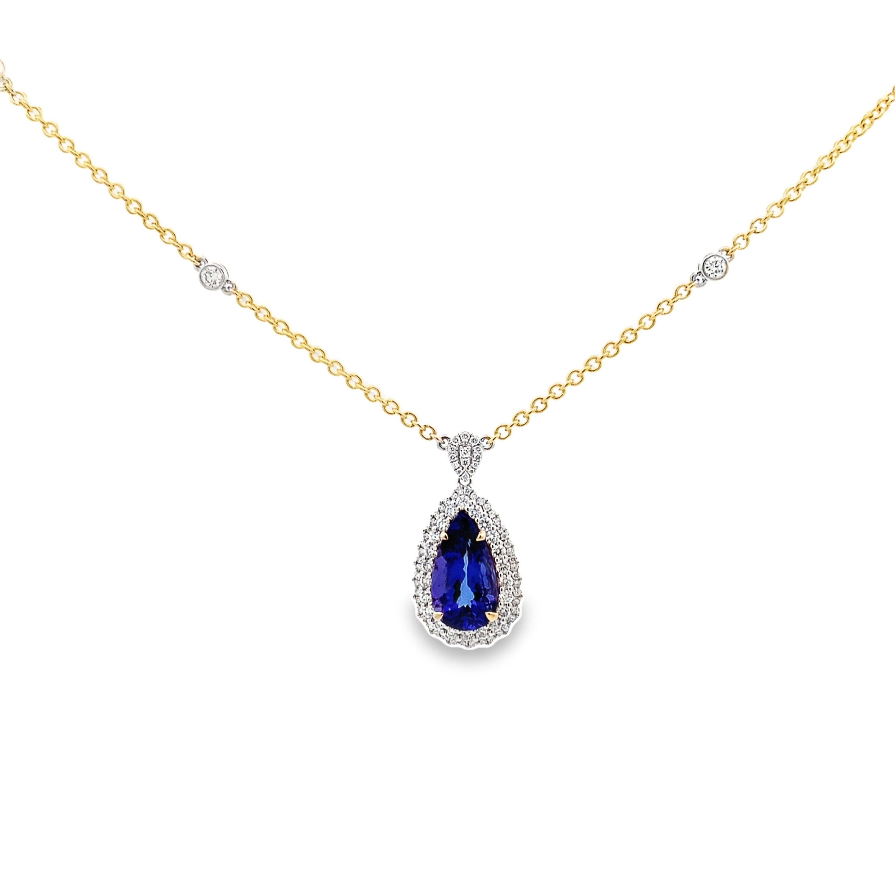 14K Two-Tone Tanzanite Halo Pendant Necklace