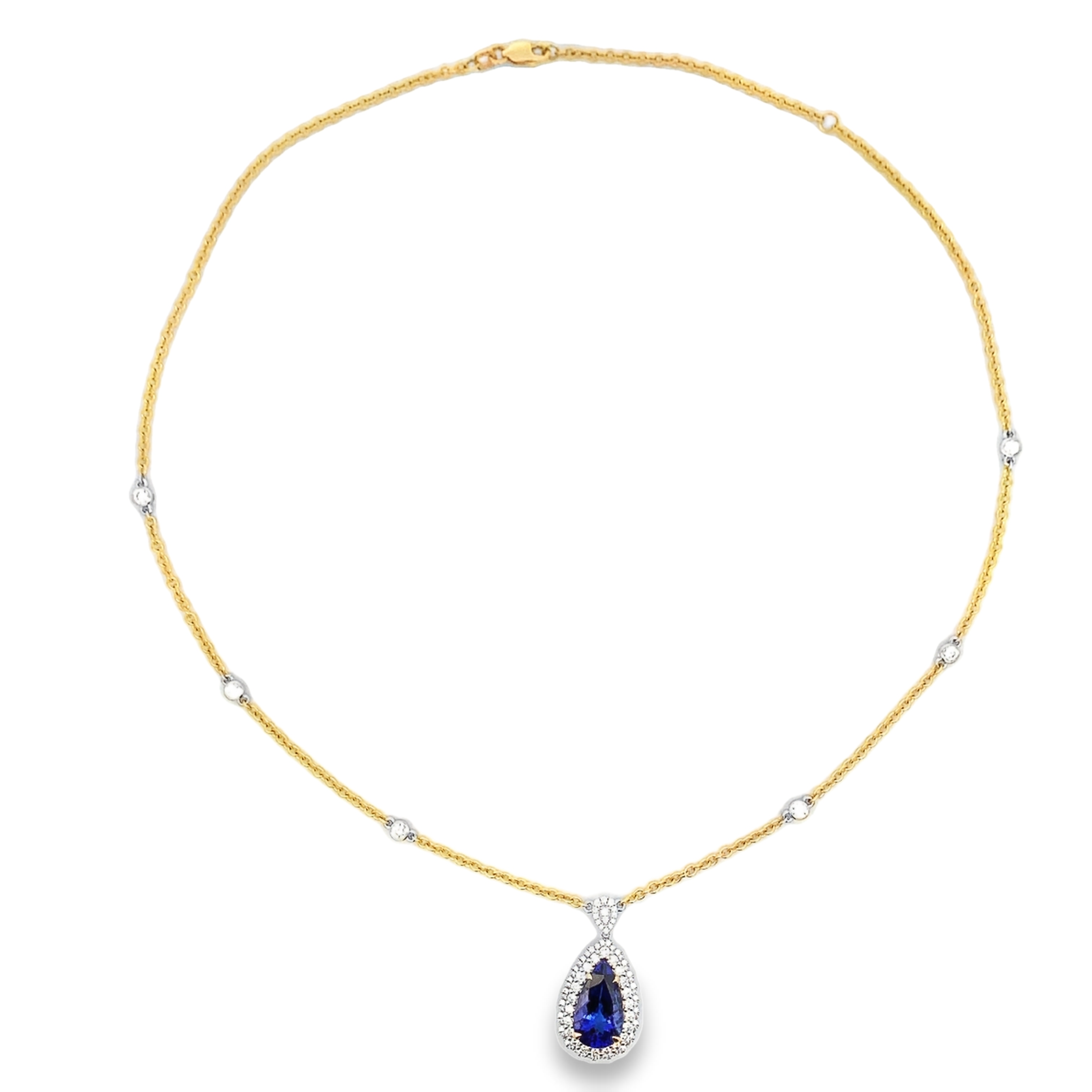 14K Two-Tone Tanzanite Halo Pendant Necklace