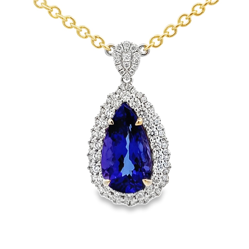 14K Two-Tone Tanzanite Halo Pendant Necklace