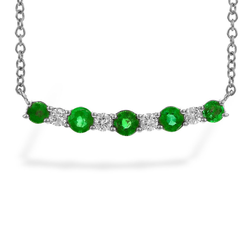 Allison Kaufman 14K White Gold Emerald and Diamond Bar Necklace