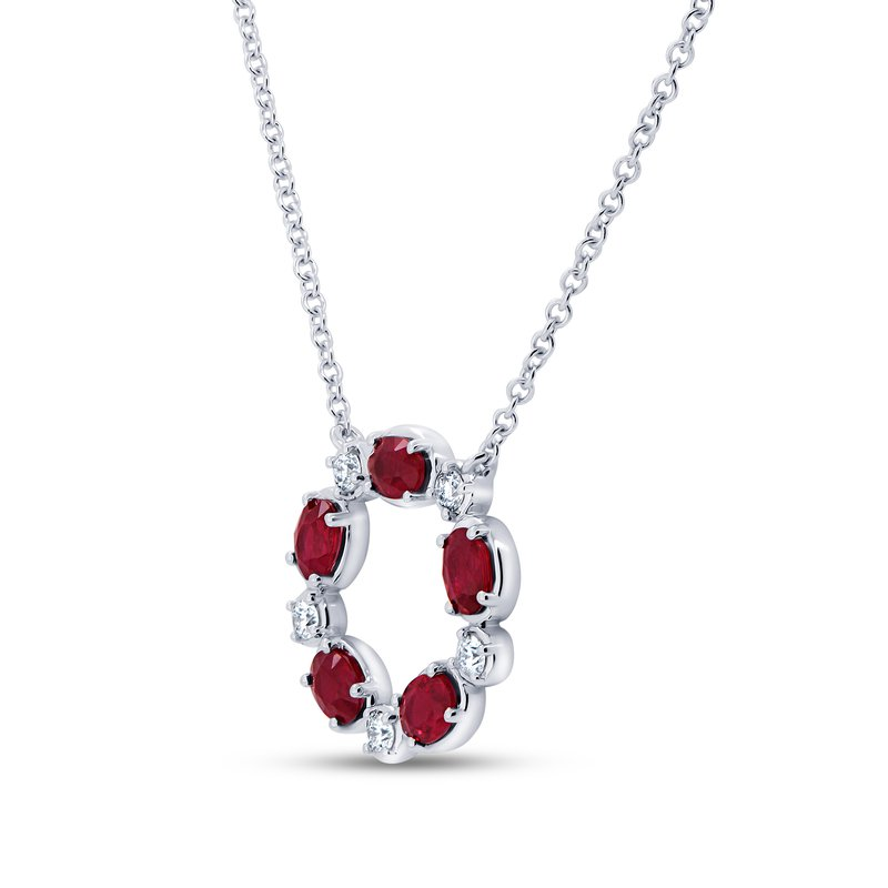 18K White Gold Ruby and Diamond Circle Necklace