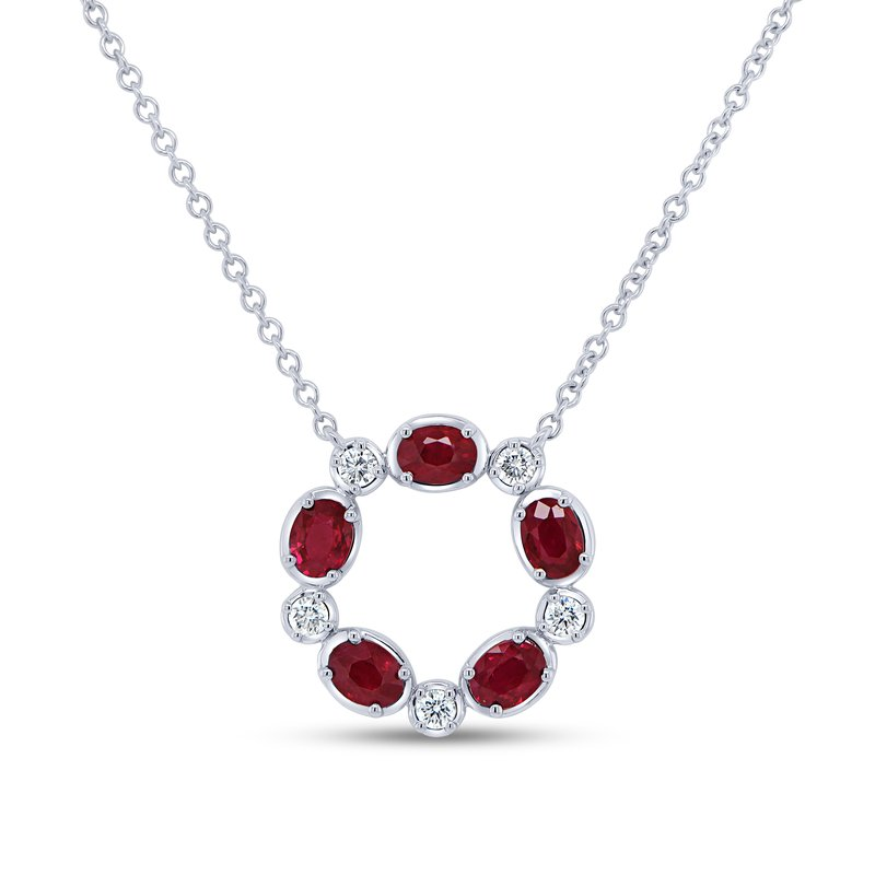 18K White Gold Ruby and Diamond Circle Necklace