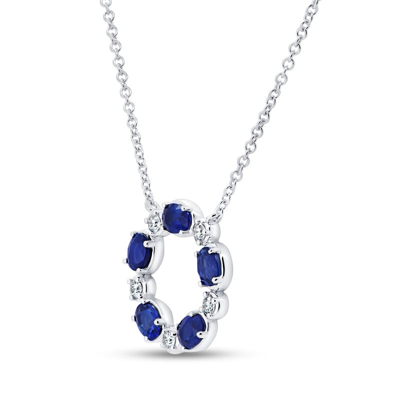 18K White Gold Sapphire and Diamond Circle Necklace