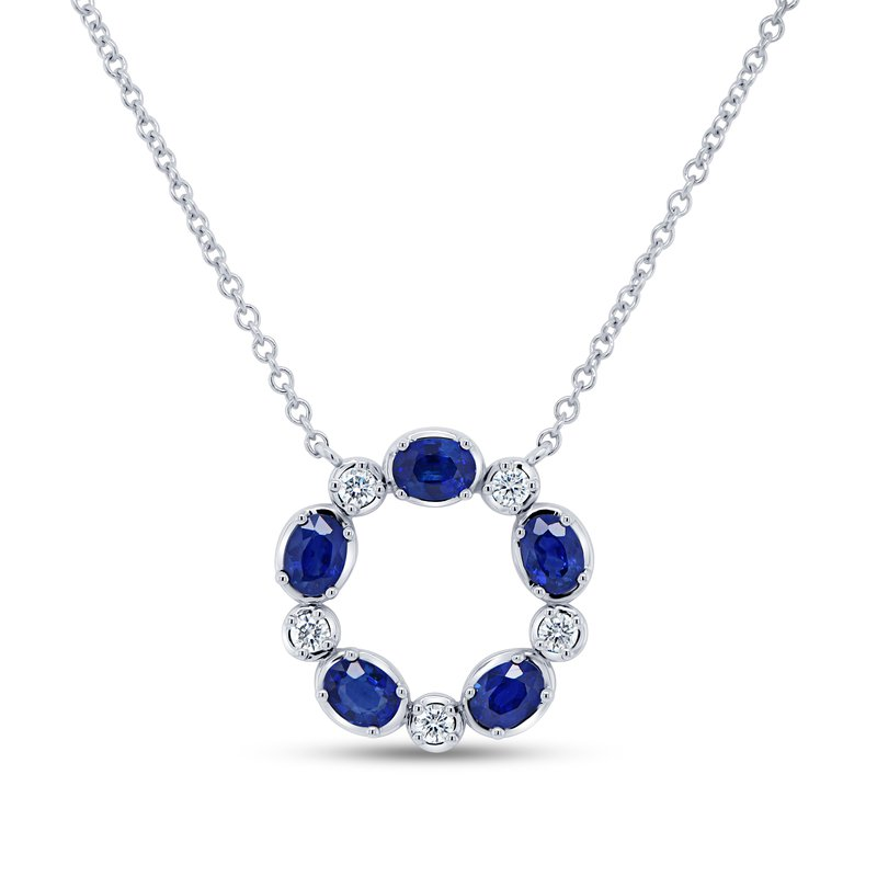 18K White Gold Sapphire and Diamond Circle Necklace