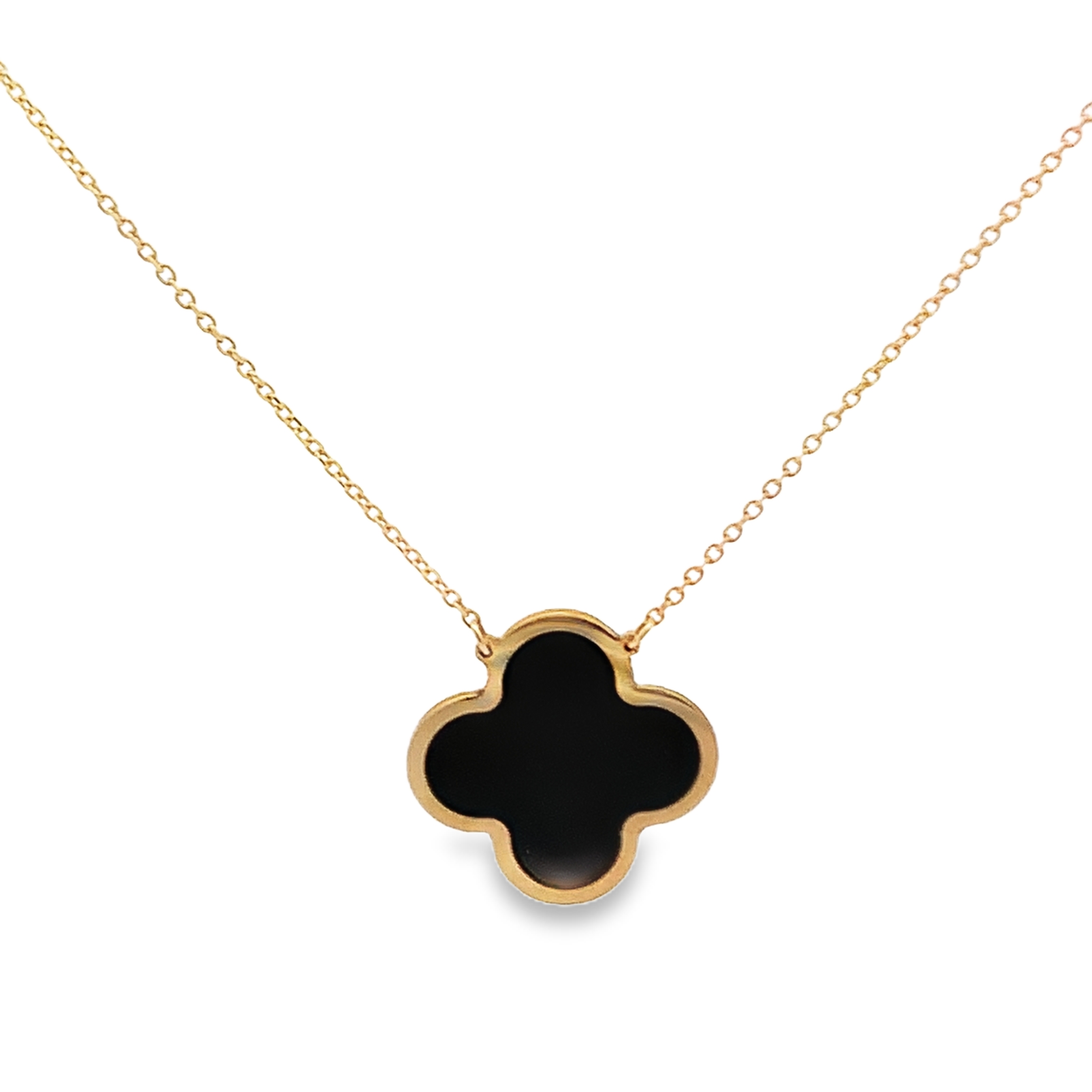 14K Yellow Gold Onyx Clover Necklace