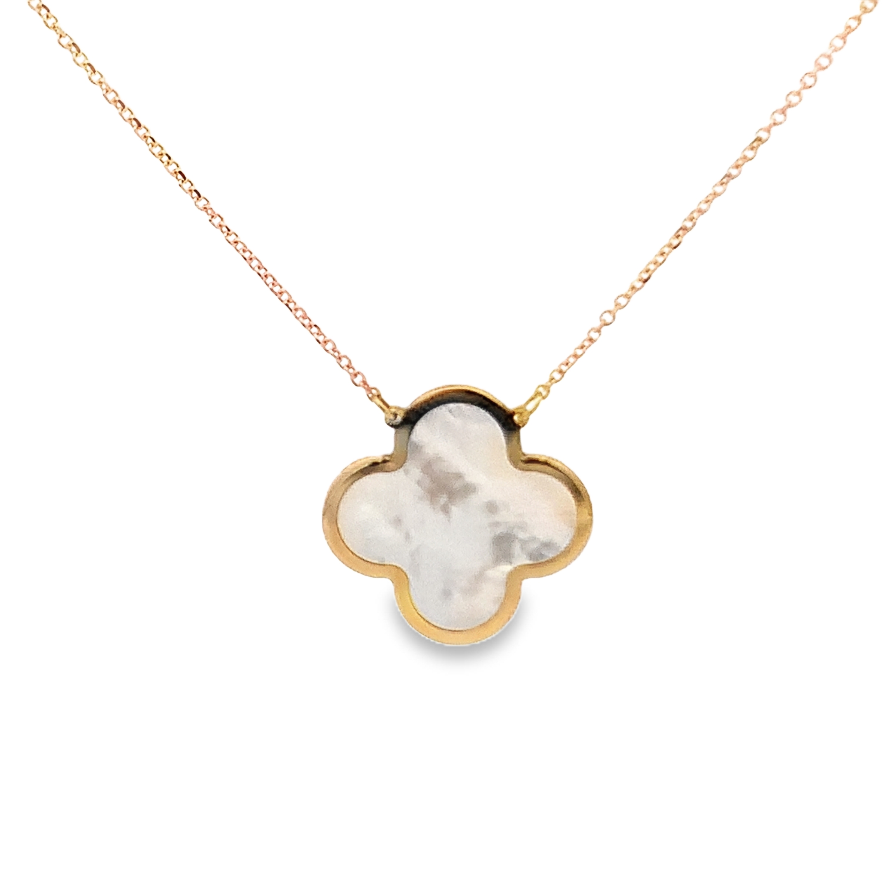 14K Yellow Gold Mother of Pearl Clover Necklace