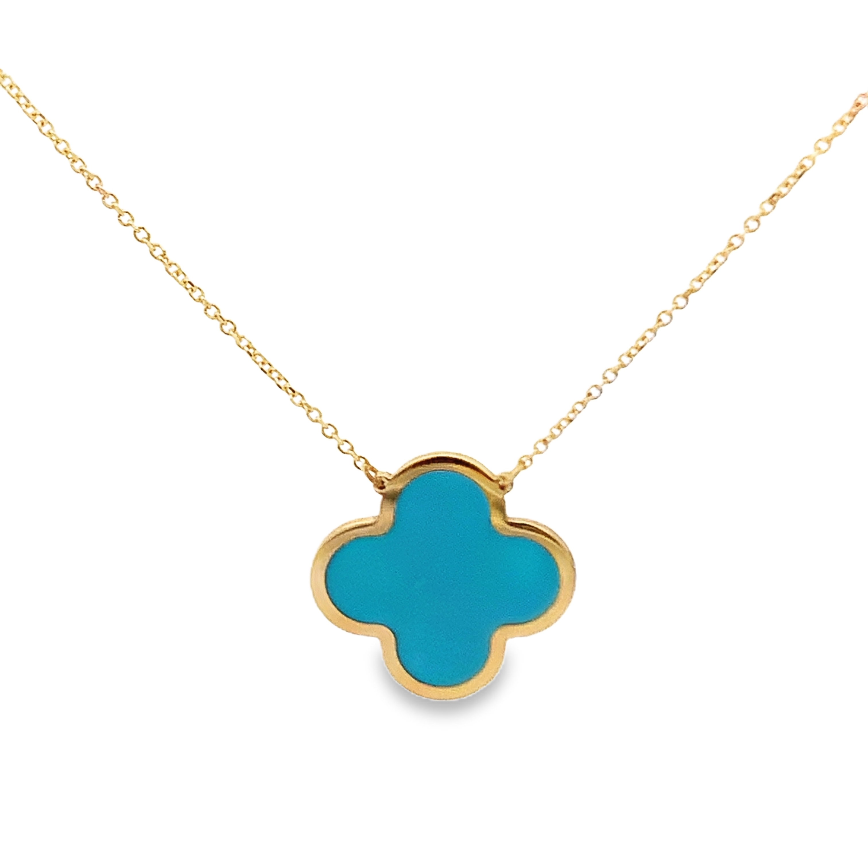 14K Yellow Gold Turquoise Clover Necklace