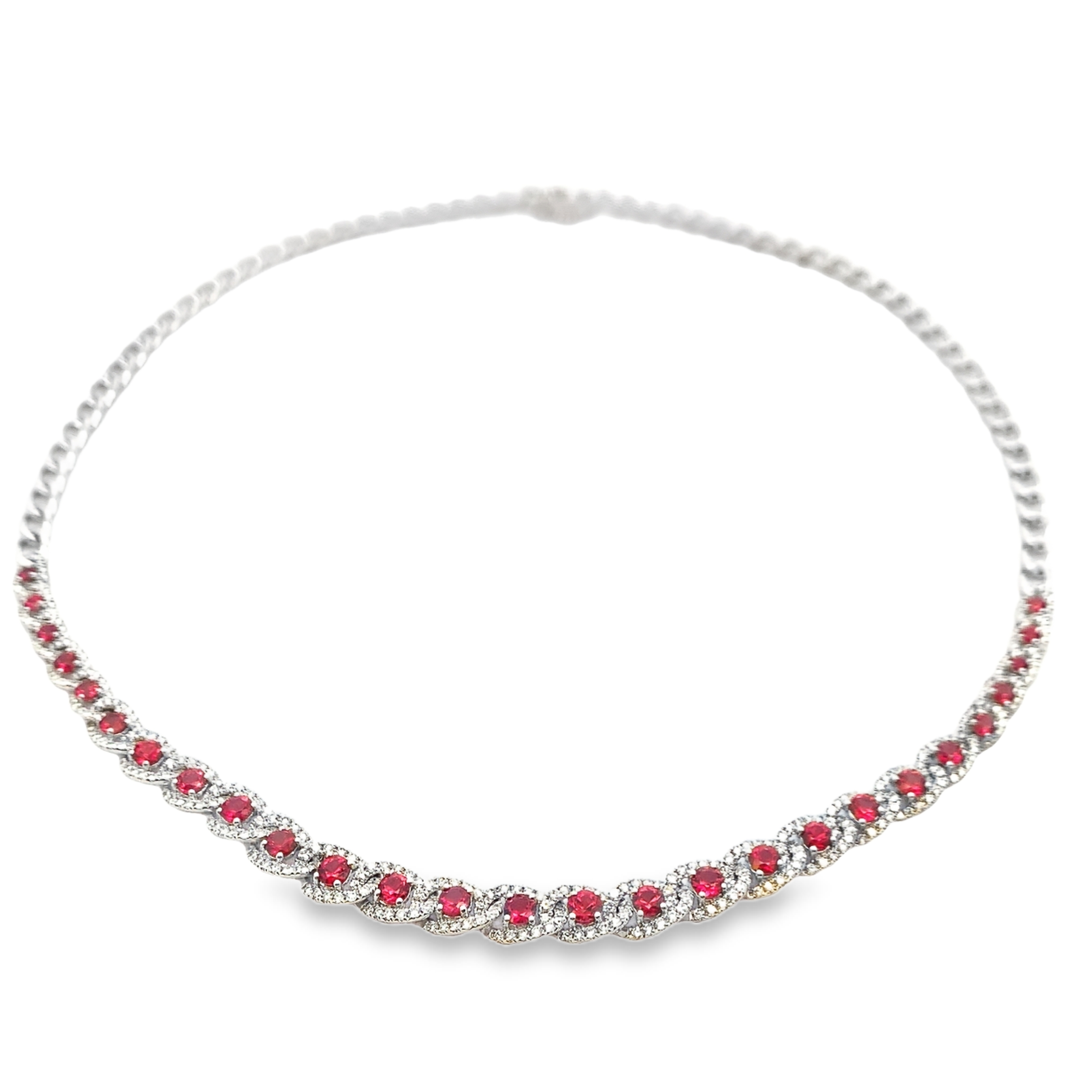 18K  White Gold Ruby and Diamond Link Necklace