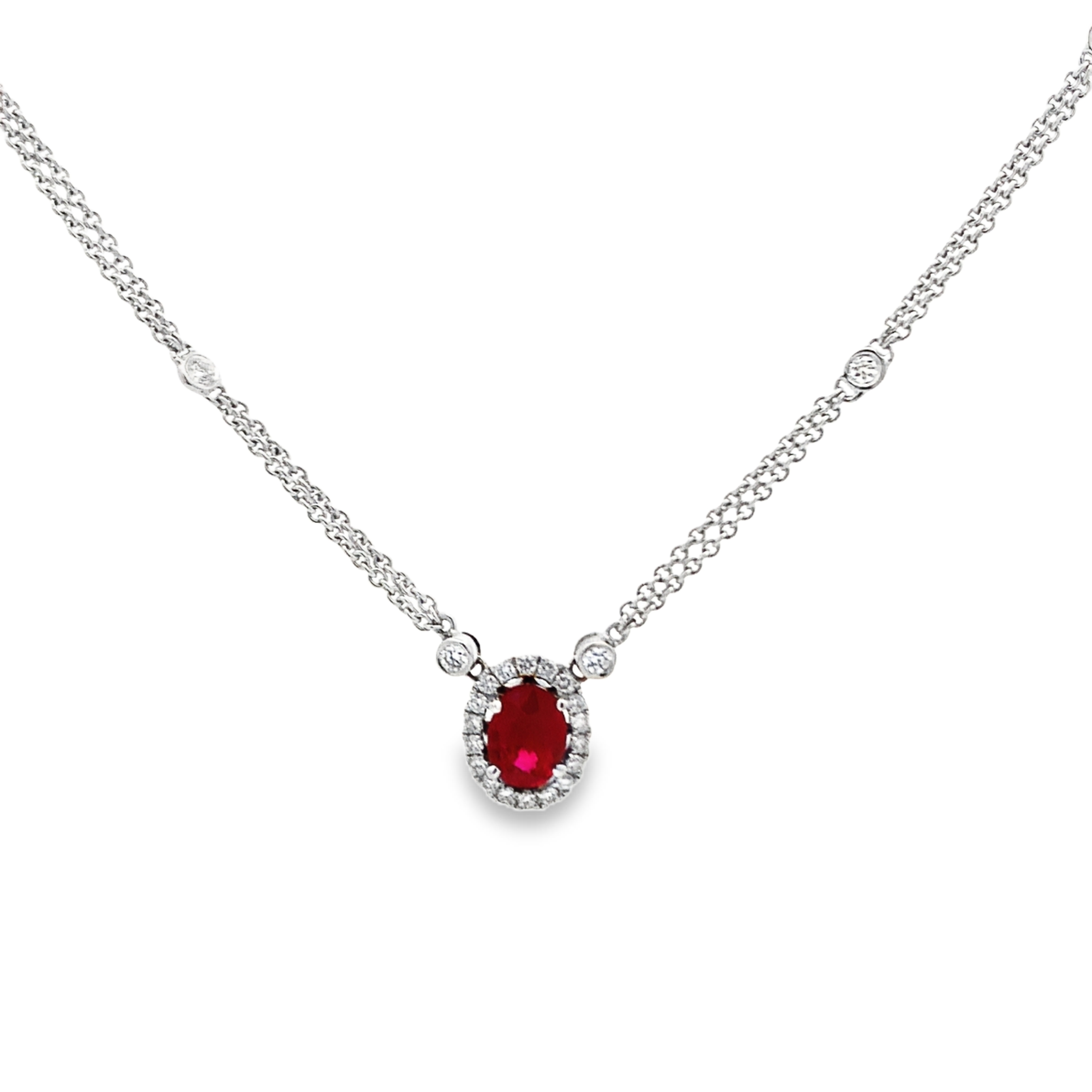 18K White Gold Ruby and Diamond Necklace