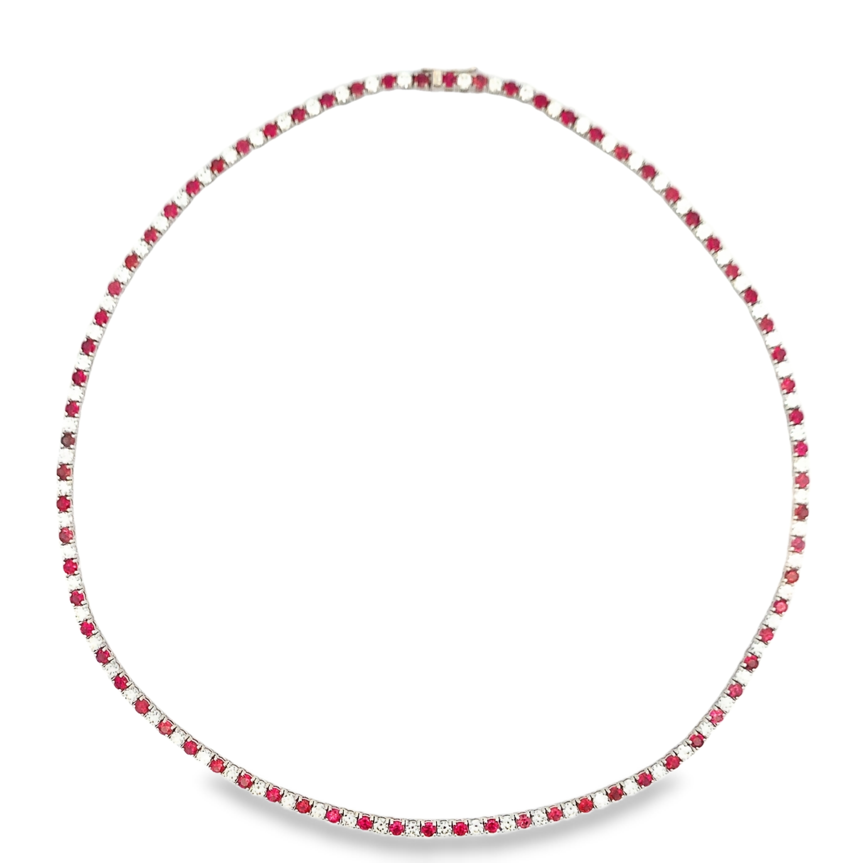 18K White Gold Ruby & Diamond Tennis Necklace