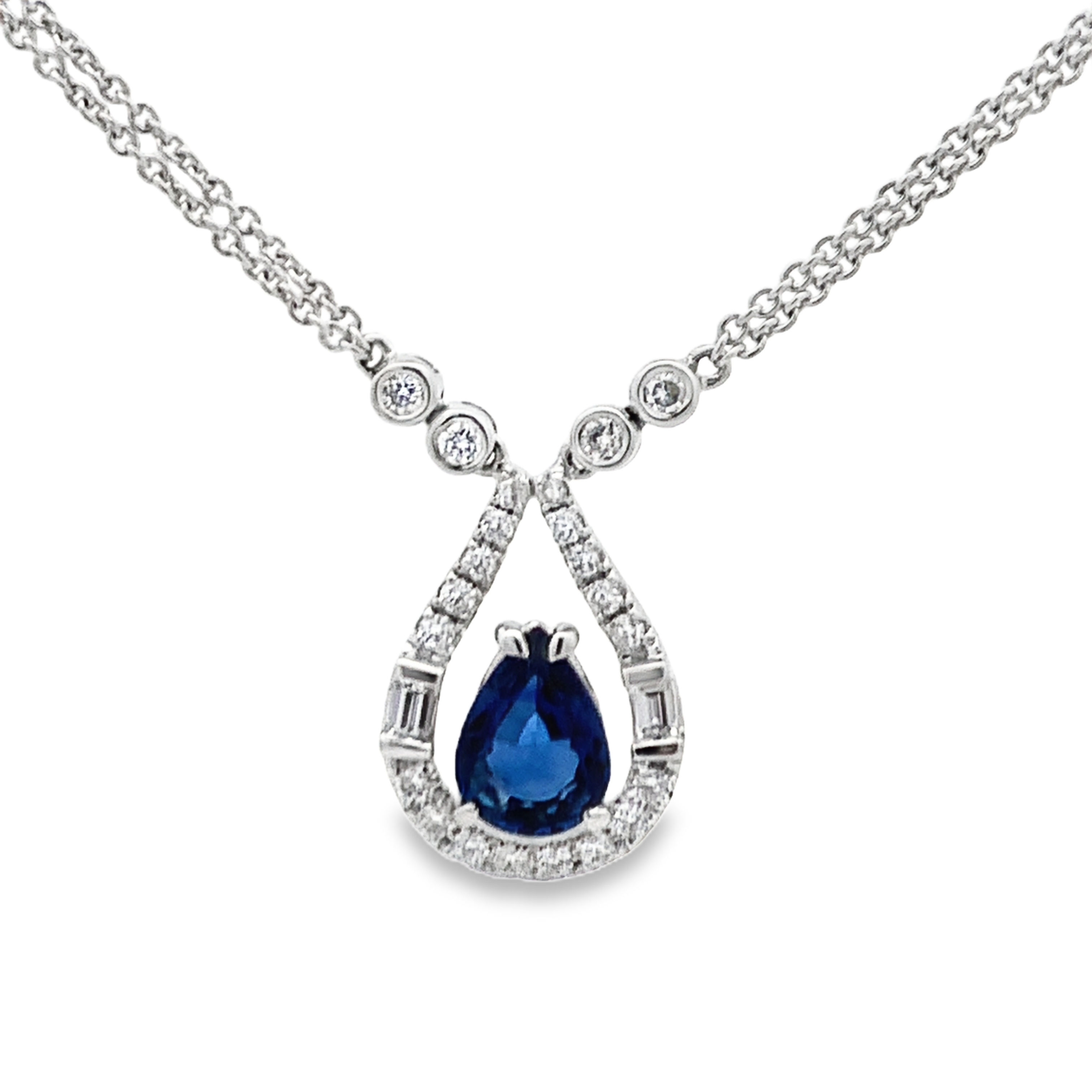 18K White Gold Sapphire & Diamond Vintage-Style Necklace