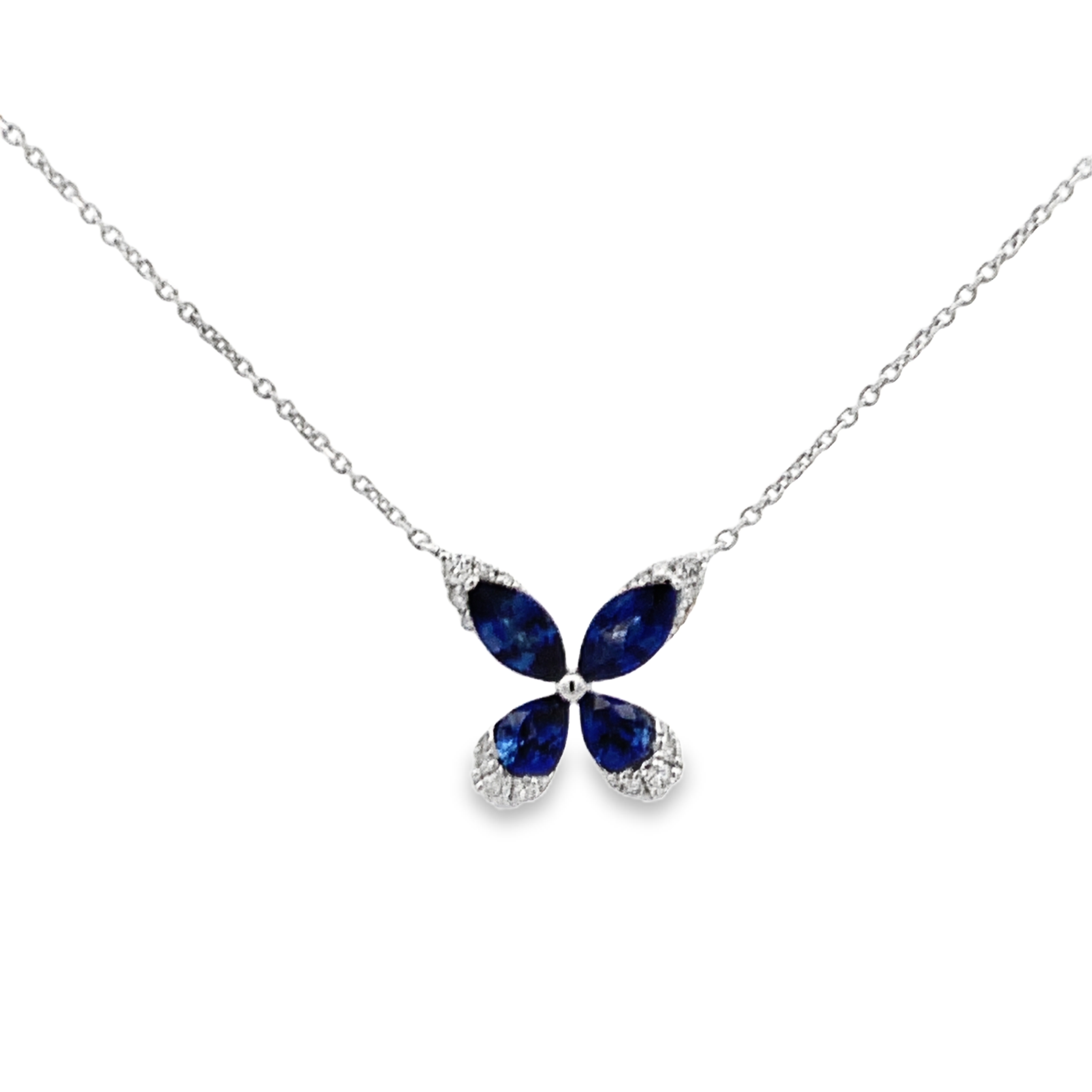 18K White Gold Sapphire and Diamond Butterfly Necklace