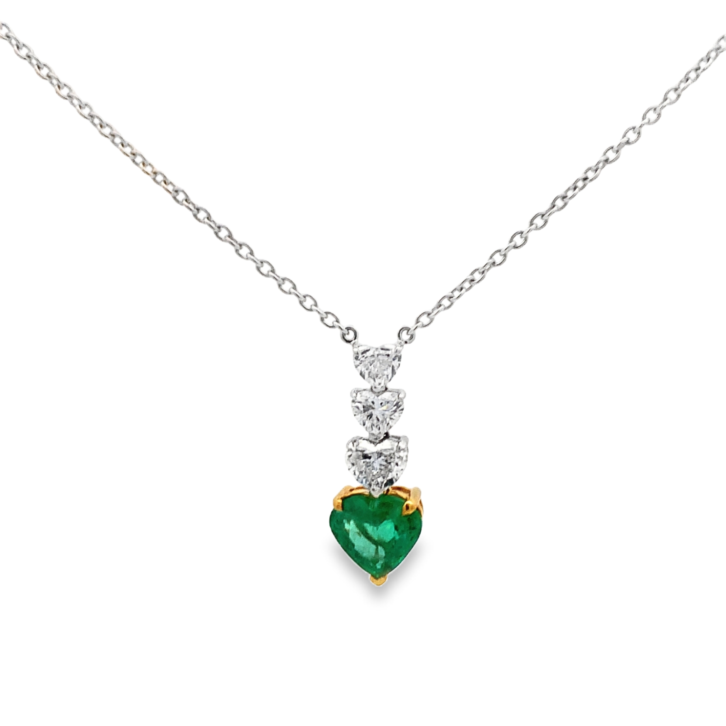 18K Two-Tone Emerald & Diamond Heart Drop Necklace