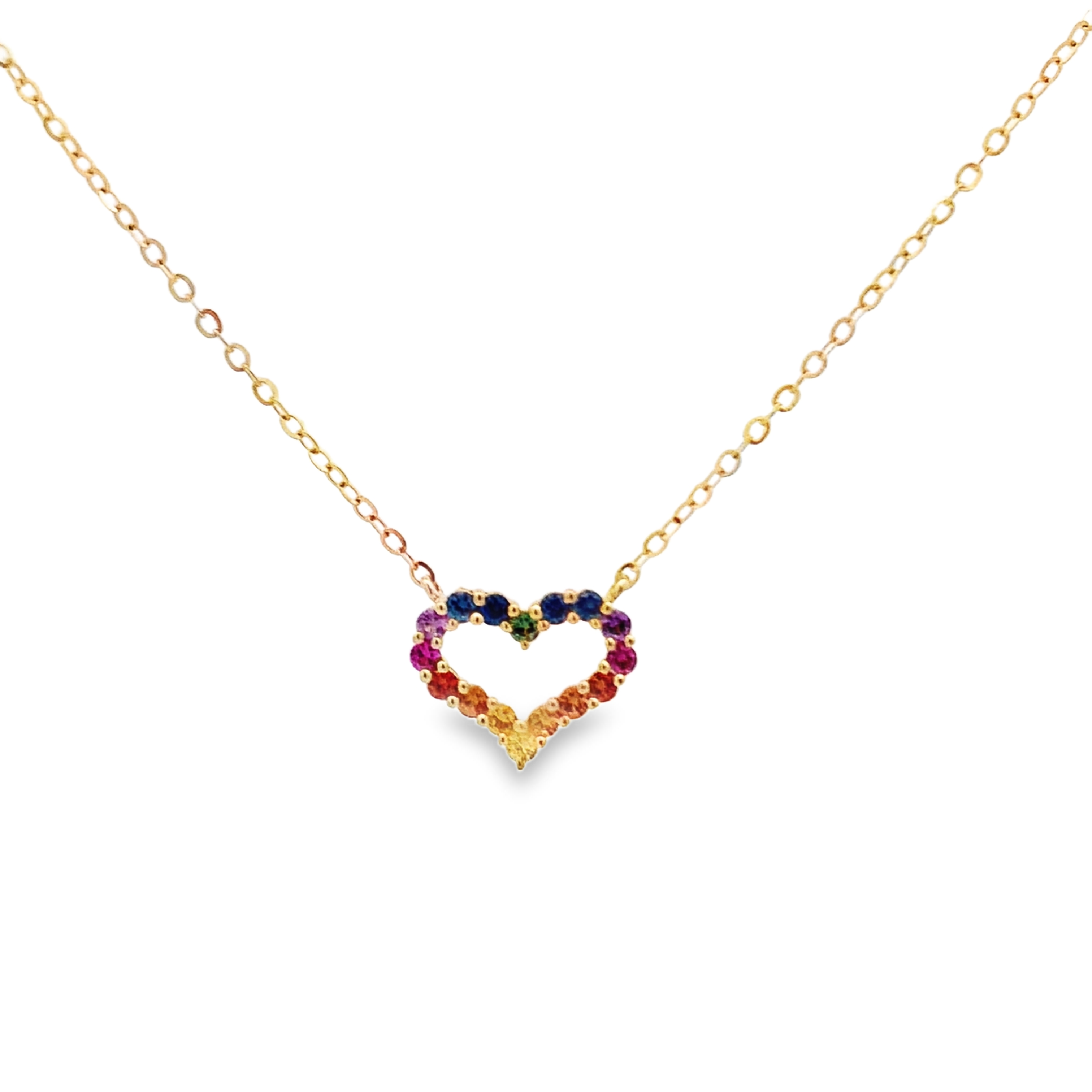 18K Yellow Gold Rainbow Sapphire Heart Necklace