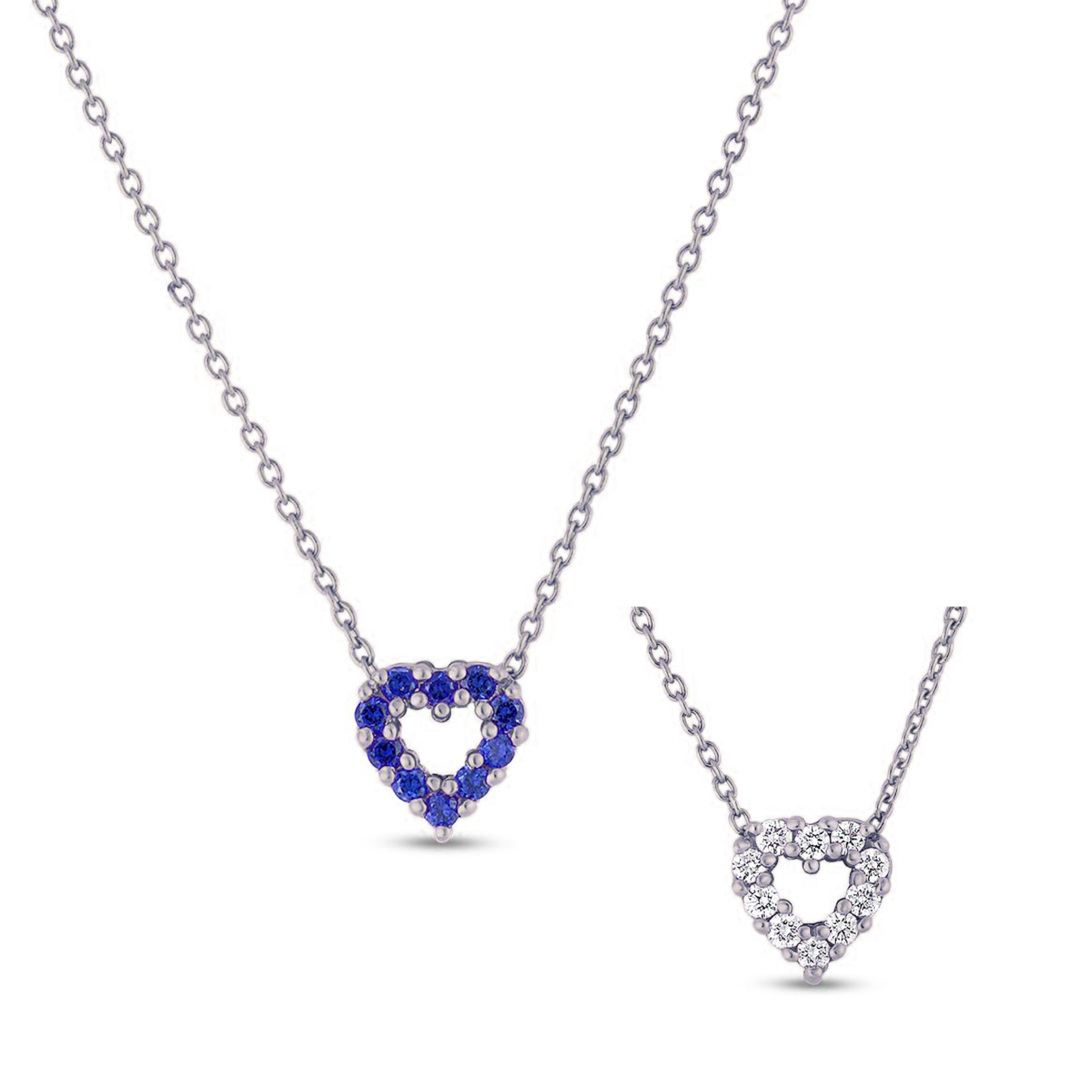 Roberto Coin 18K White Gold Sapphire and Diamond Heart Necklace