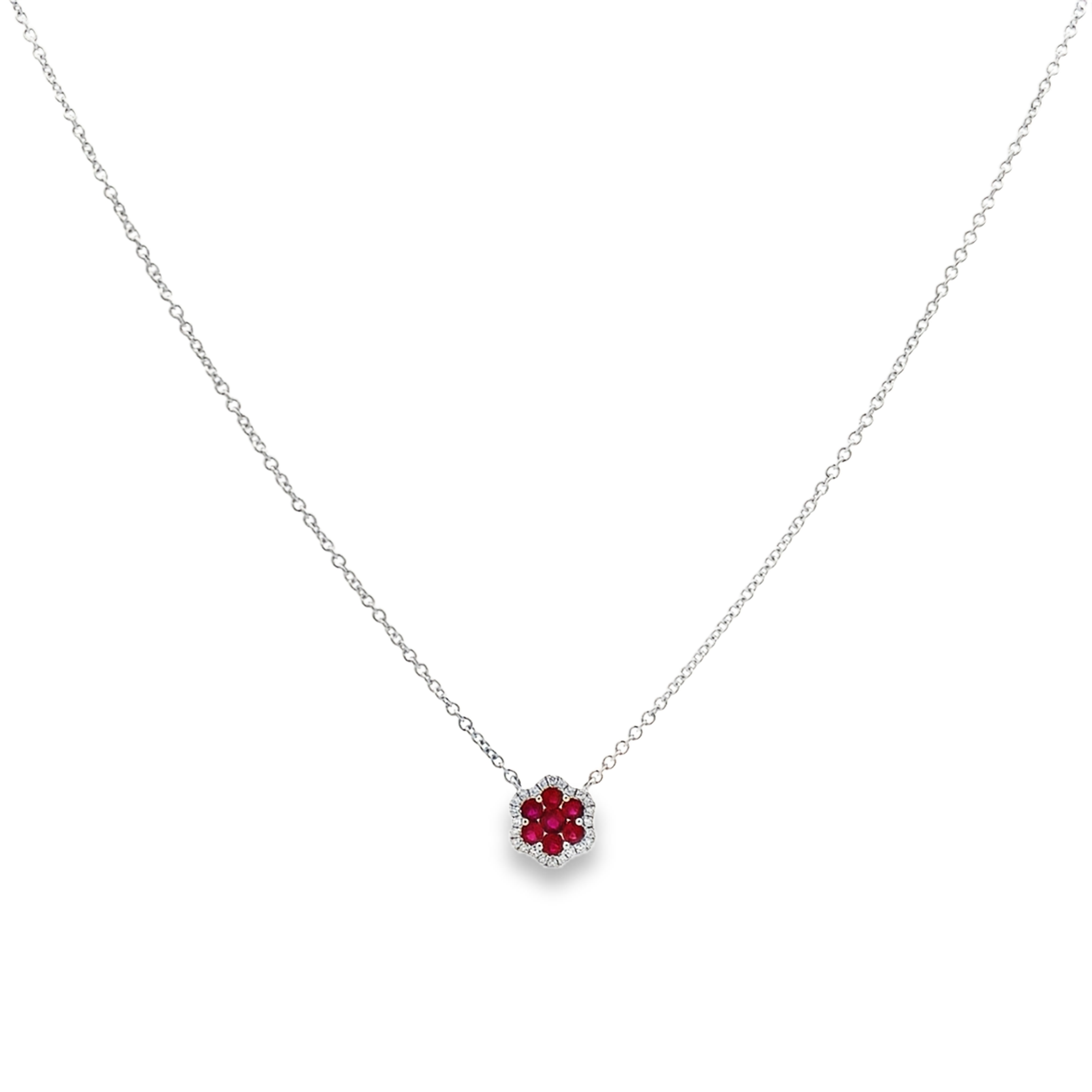 Damaso 18K White Gold Ruby Flower Necklace