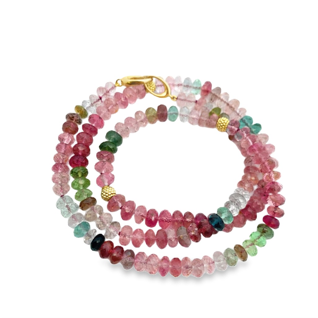 Lauren K 18K Yellow Gold Watermelon Tourmaline Beads Strand