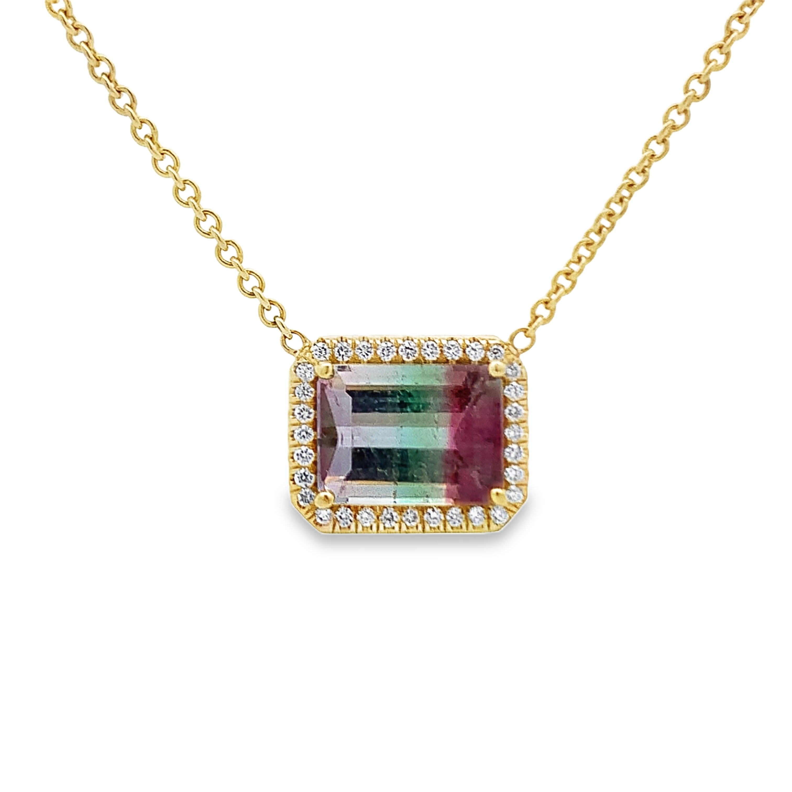 Lauren K 18K Yellow Gold Watermelon Tourmaline Halo Necklace