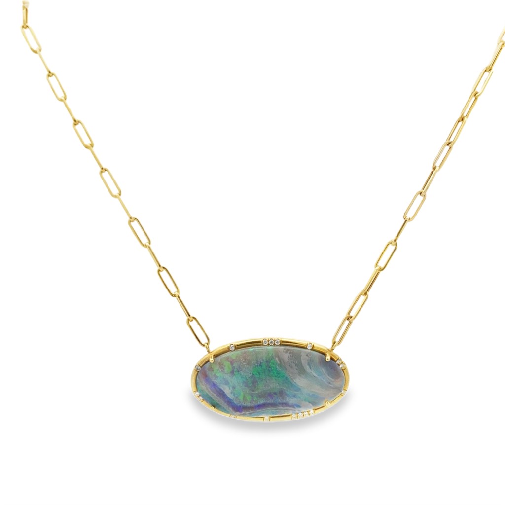 Lauren K 18K Yellow Gold Opal and Diamond Sprinkle Necklace