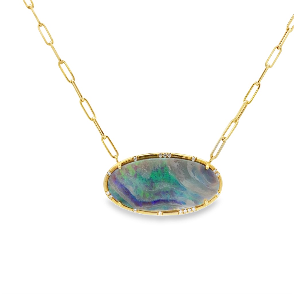 Lauren K 18K Yellow Gold Opal and Diamond Sprinkle Necklace