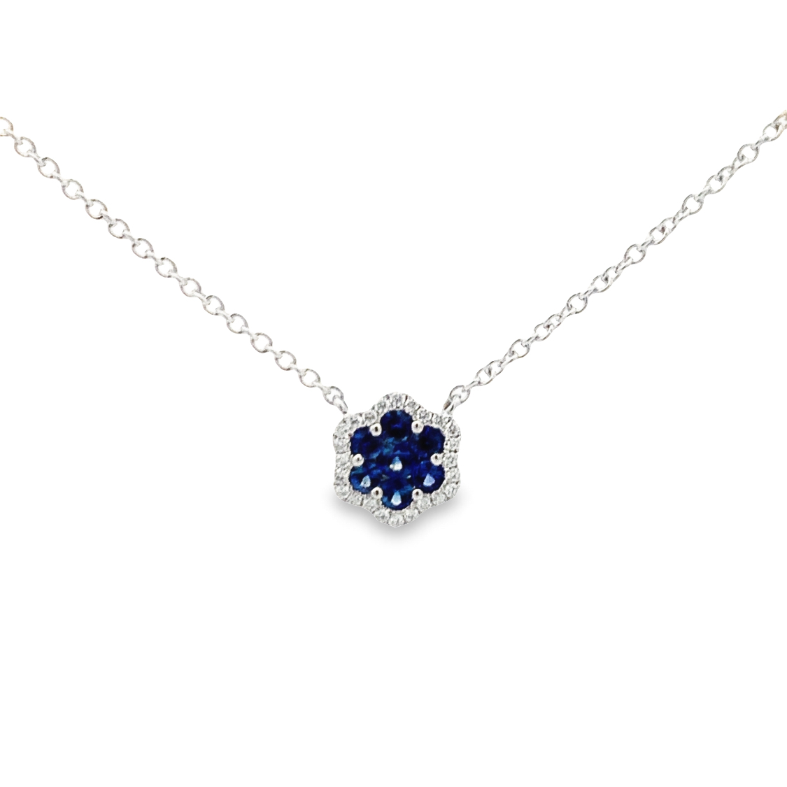 Damaso 18K White Gold Sapphire & Diamond Flower Necklace