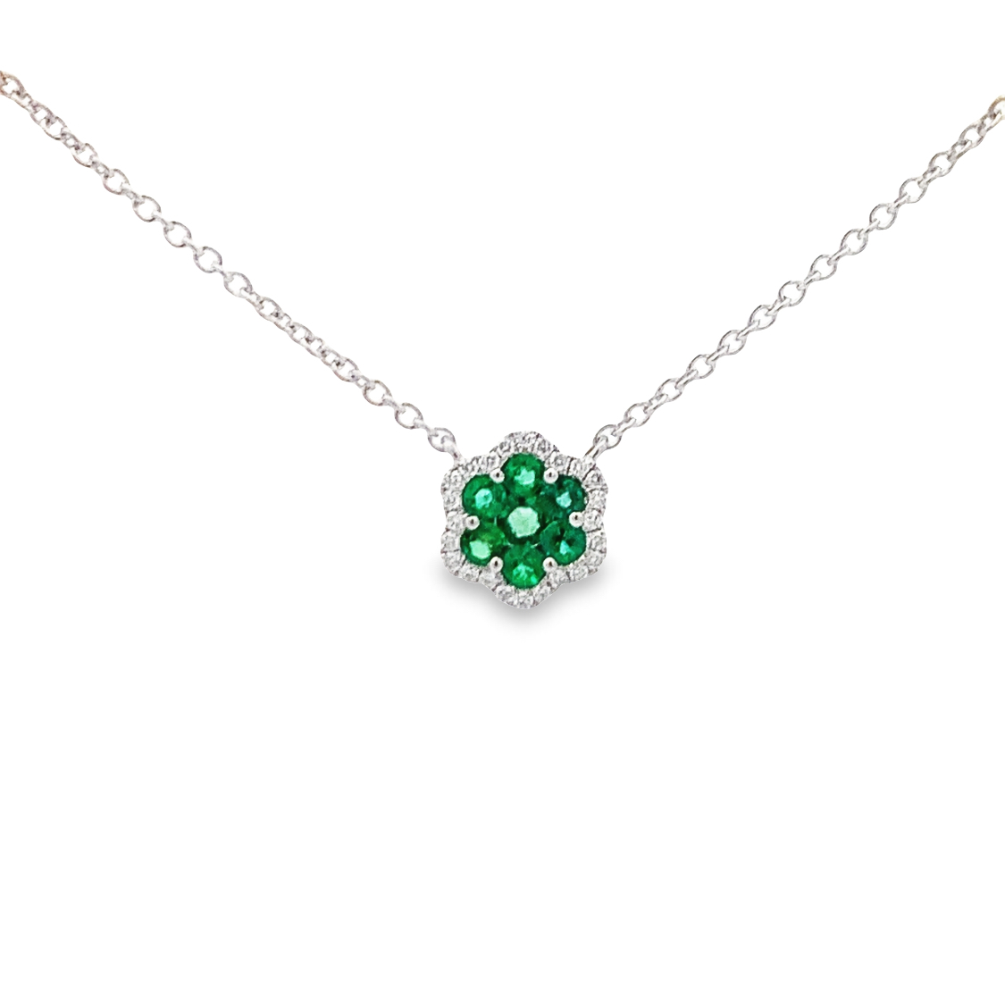 Damaso 18K White Gold Emerald and Diamond Flower Necklace