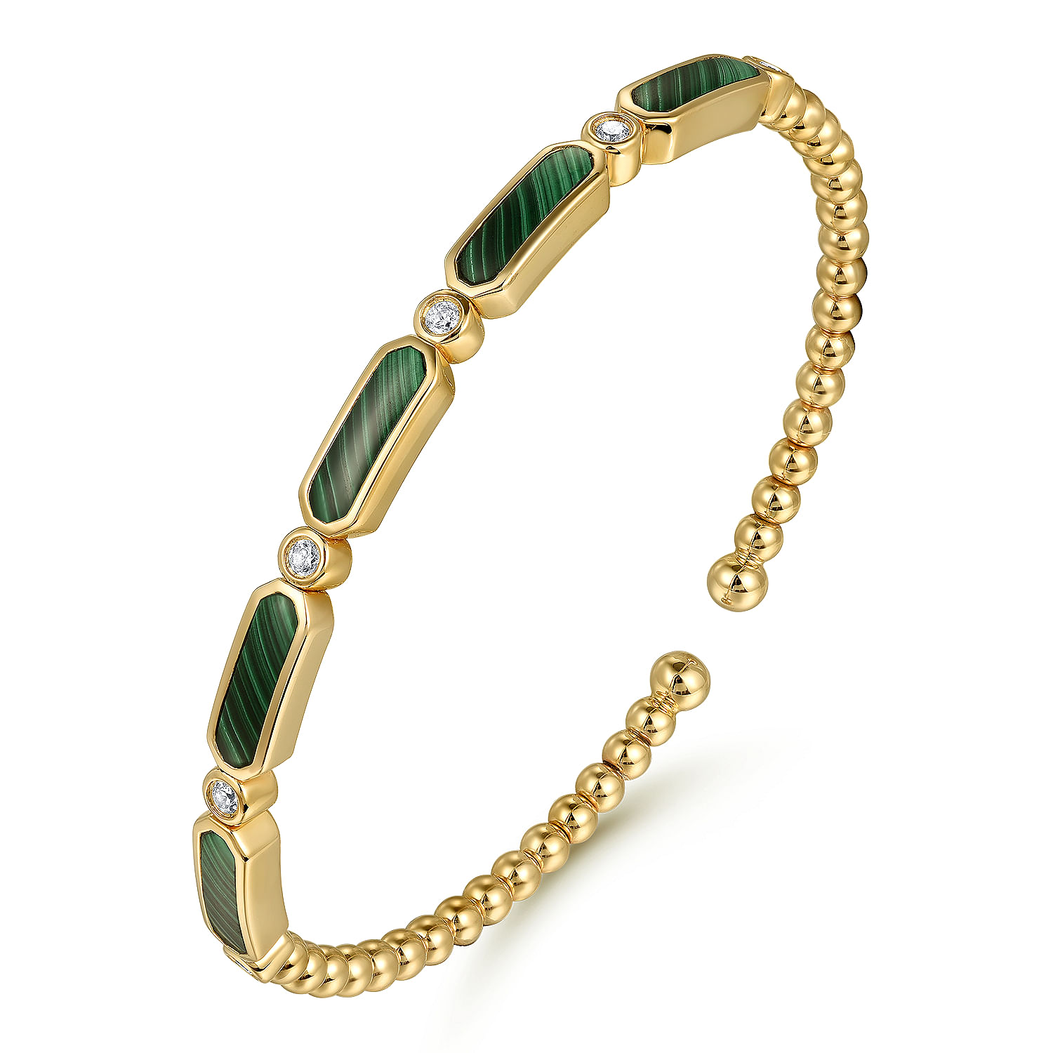 Gabriel & Co. 14K Yellow Gold Malachite and Diamond Bangle