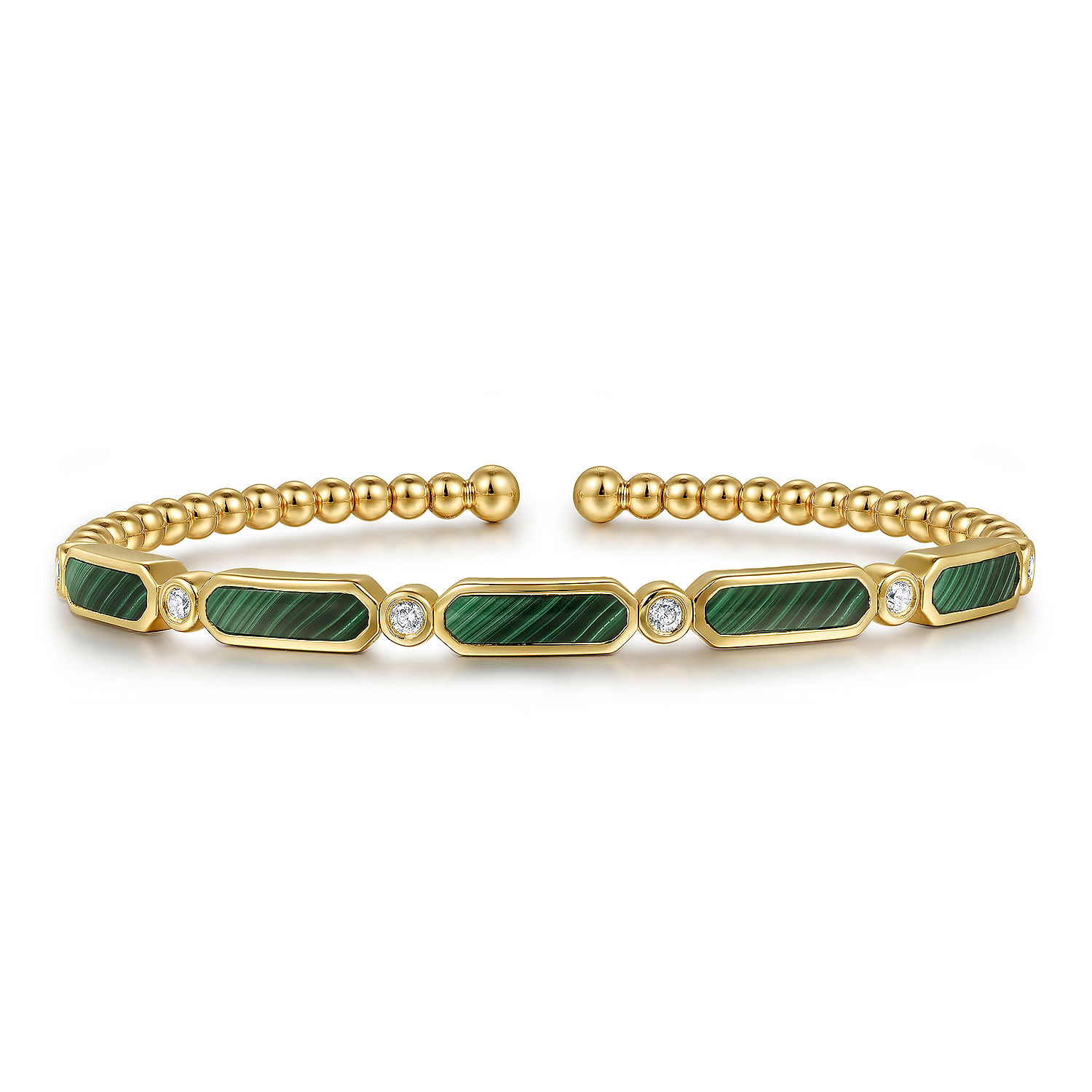 Gabriel & Co. 14K Yellow Gold Malachite and Diamond Bangle