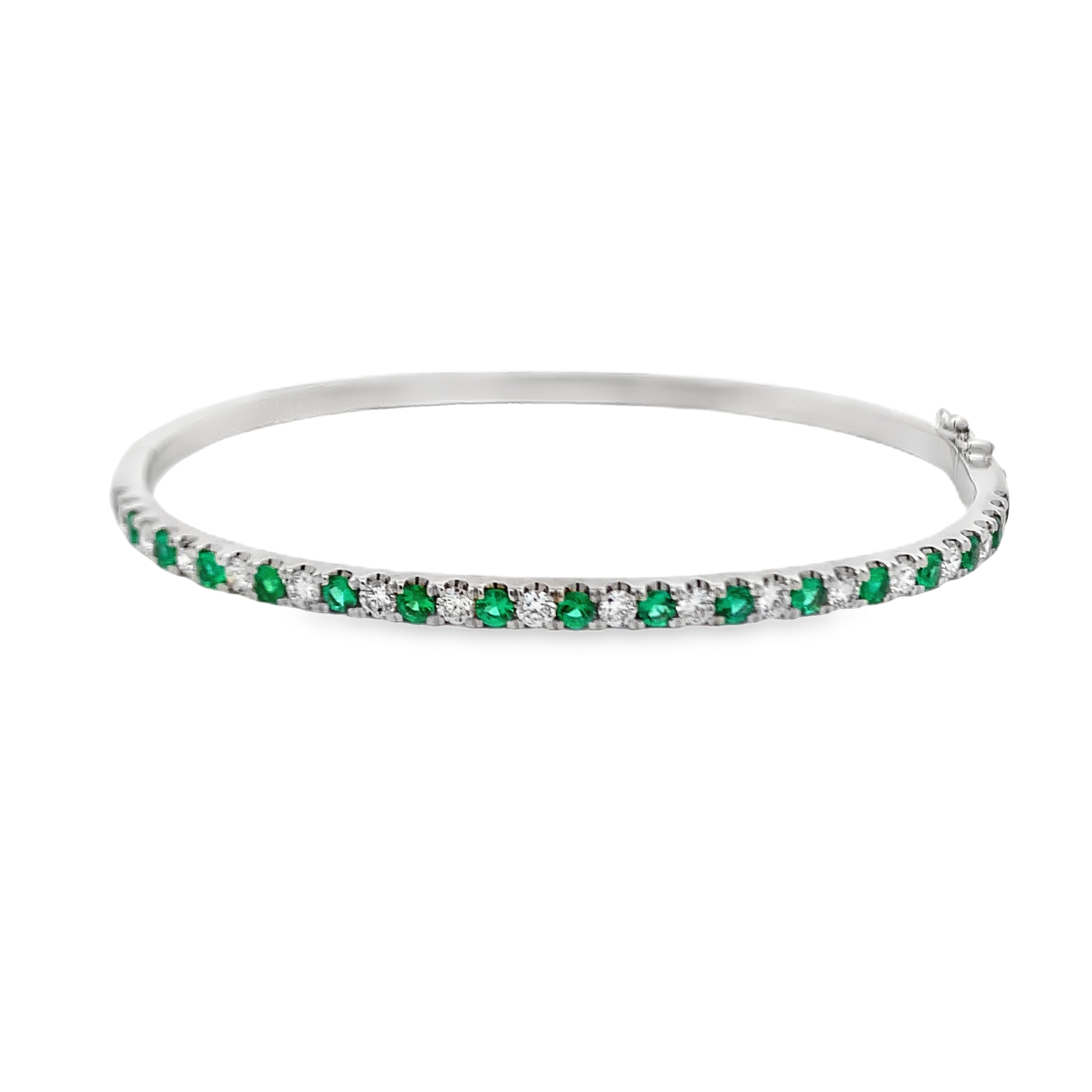 18K White Gold Emerald and Diamond Bangle