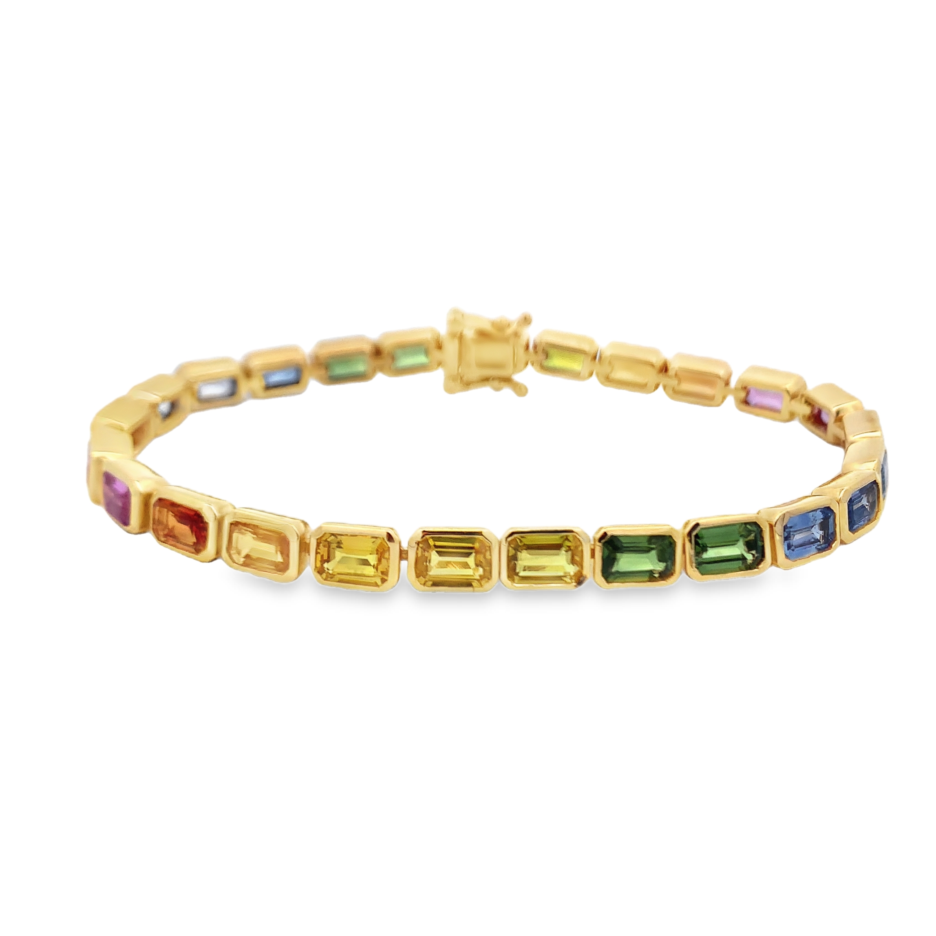 18K Yellow Gold Rainbow Sapphire Tennis Bracelet