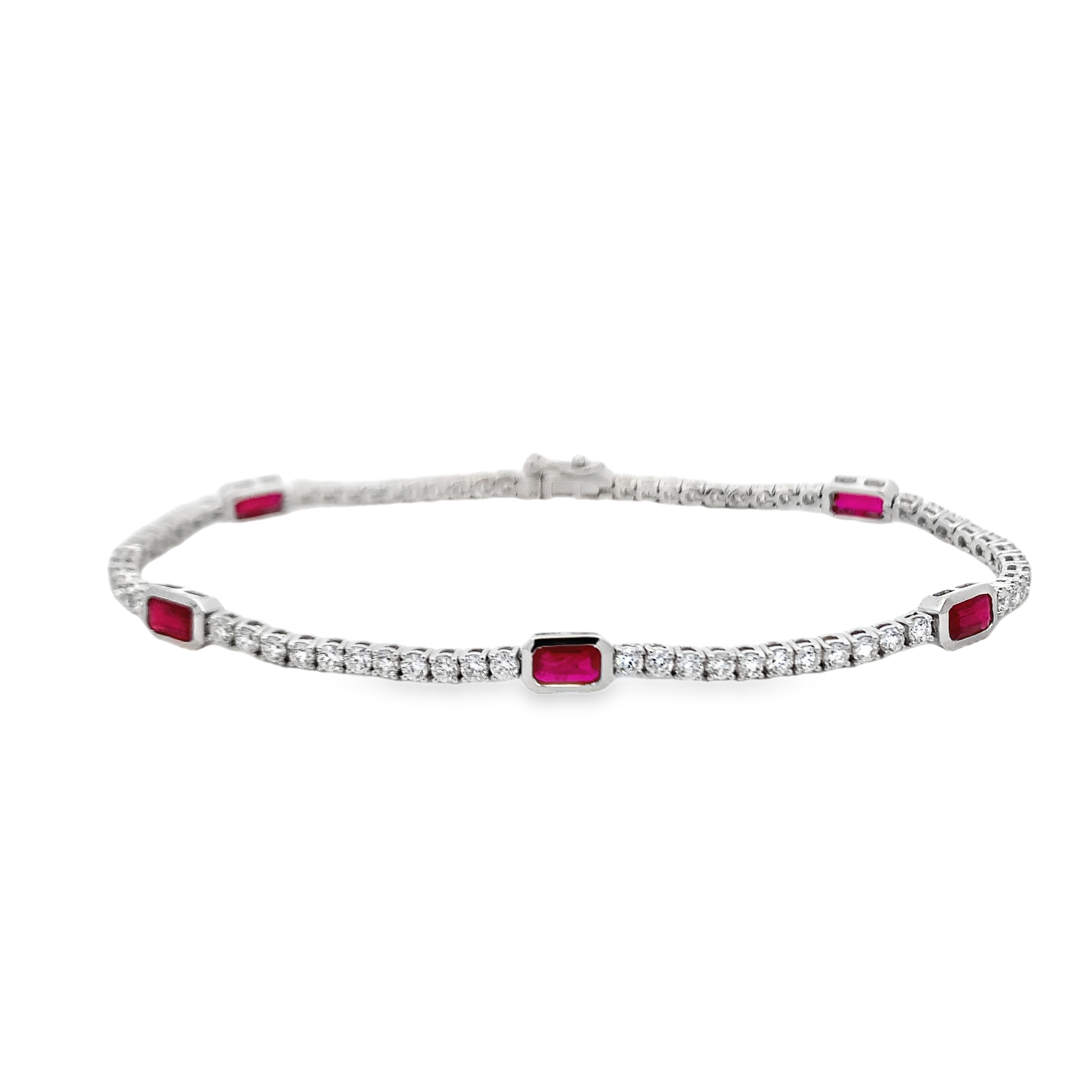 18K White Gold Ruby Accent Diamond Bracelet