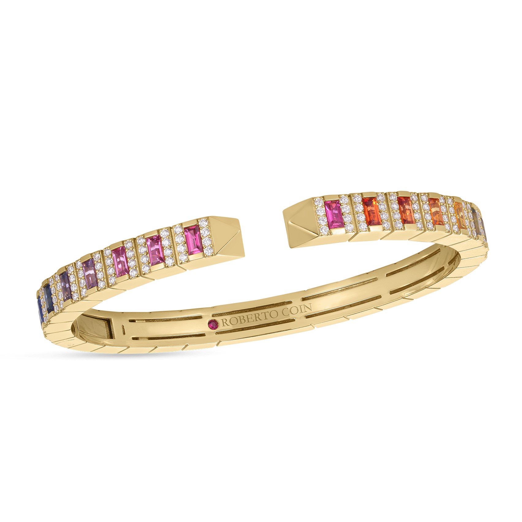 Roberto Coin 18K Yellow Gold Obelisco Rainbow Sapphire Open Bangle