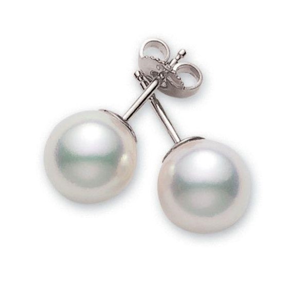 Mikimoto 18K White Gold 7.5-8mm A+ Pearl Studs