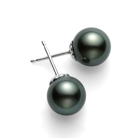 Mikimoto 18K White Gold Black South Sea Pearl Studs