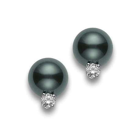 Mikimoto 18K White Gold Black South Sea Pearl Studs