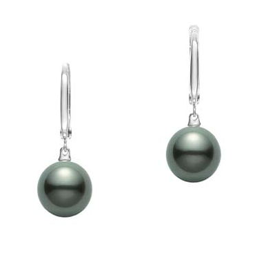 Mikimoto 18K White Gold Black South Sea Pearl Earrings